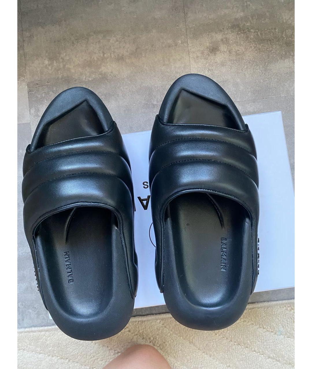 BALMAIN Черные кожаные сабо, фото 2