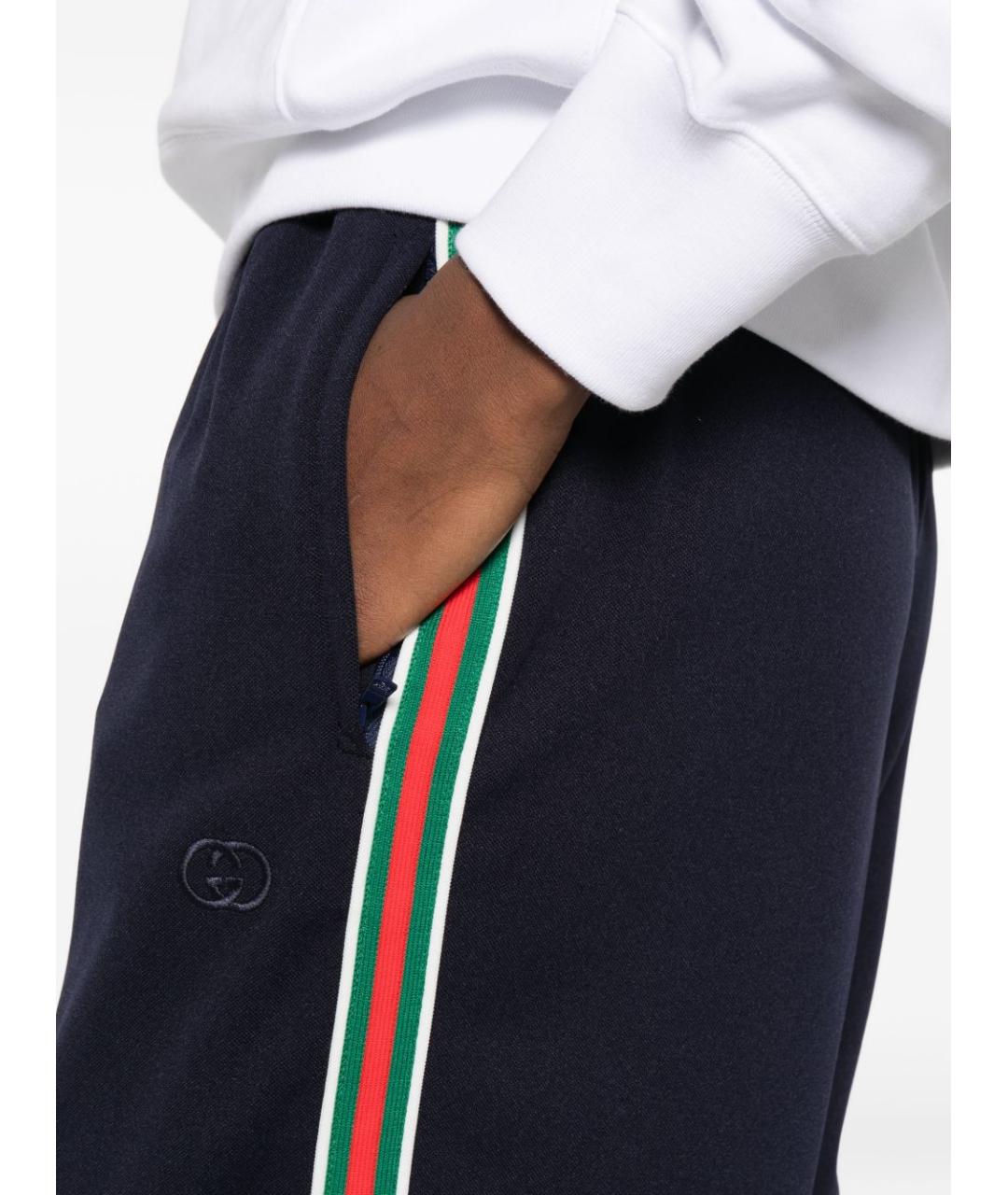 GUCCI Синие полиэстеровые прямые брюки, фото 3