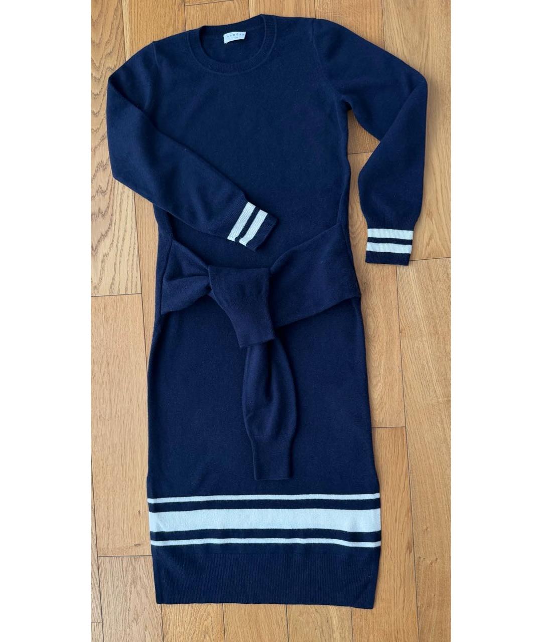SANDRO Темно-синее шерстяное повседневное платье, фото 8