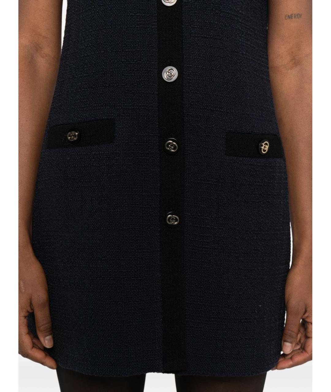 GUCCI Темно-синее шерстяное повседневное платье, фото 2