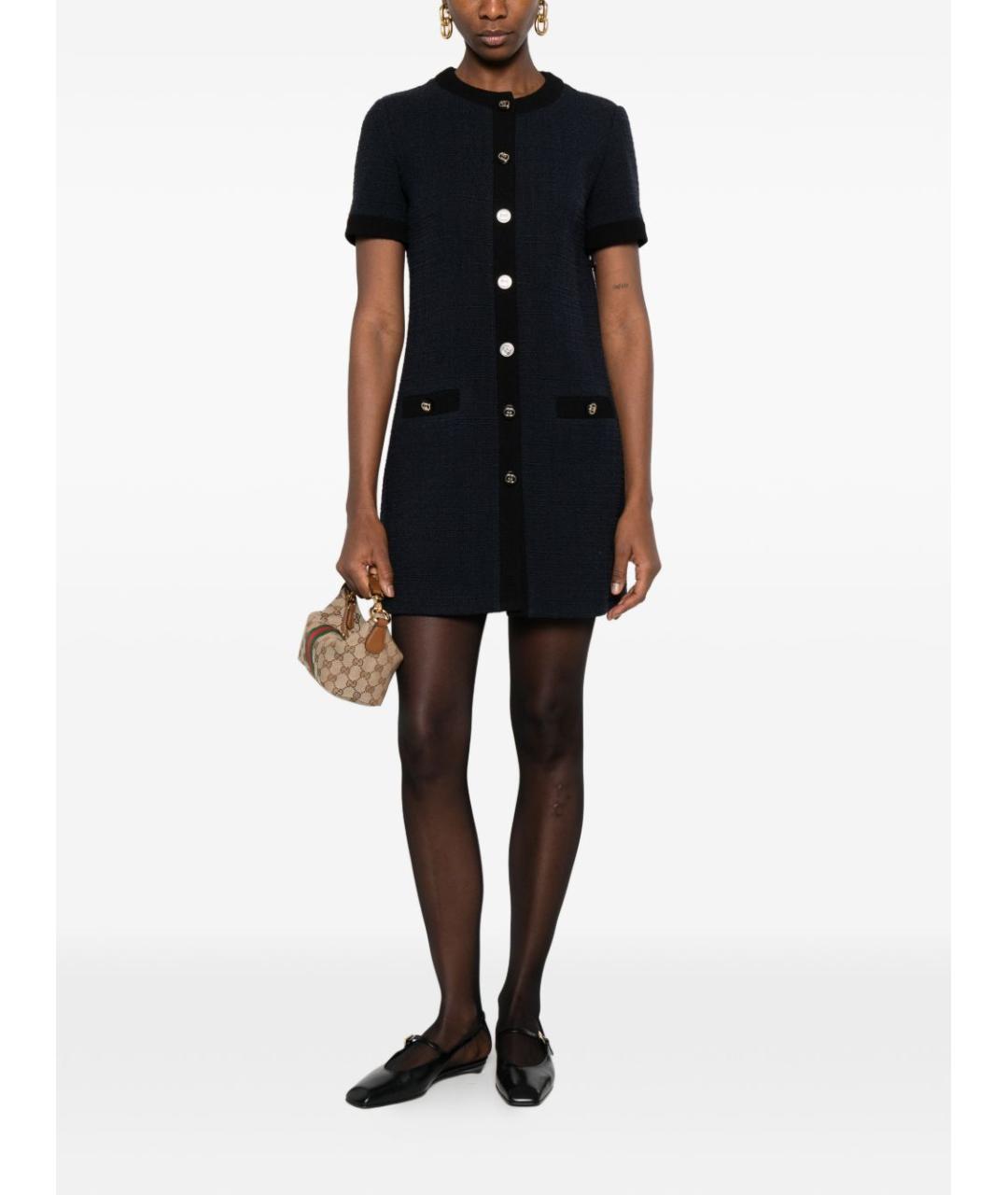 GUCCI Темно-синее шерстяное повседневное платье, фото 5