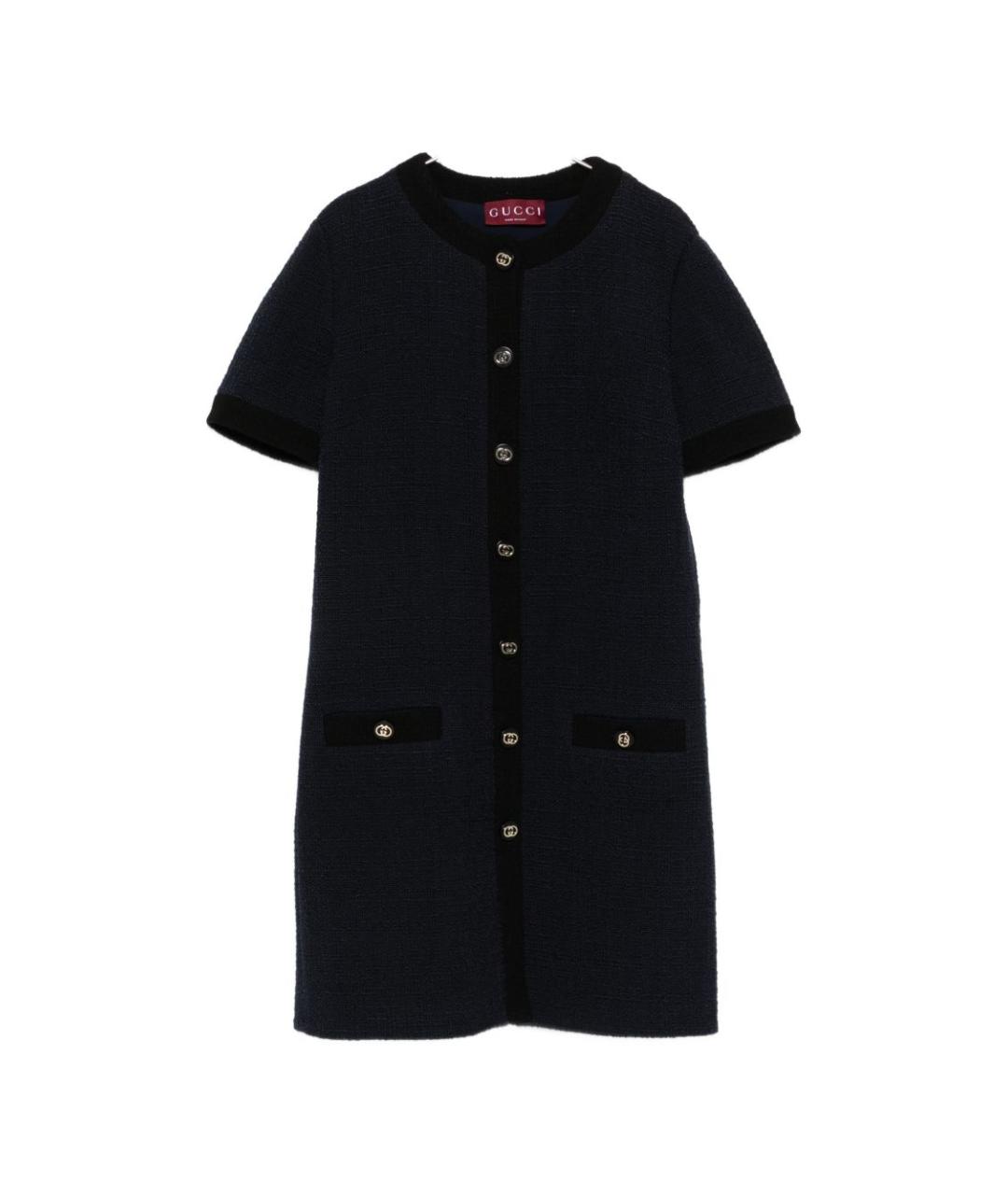 GUCCI Темно-синее шерстяное повседневное платье, фото 1