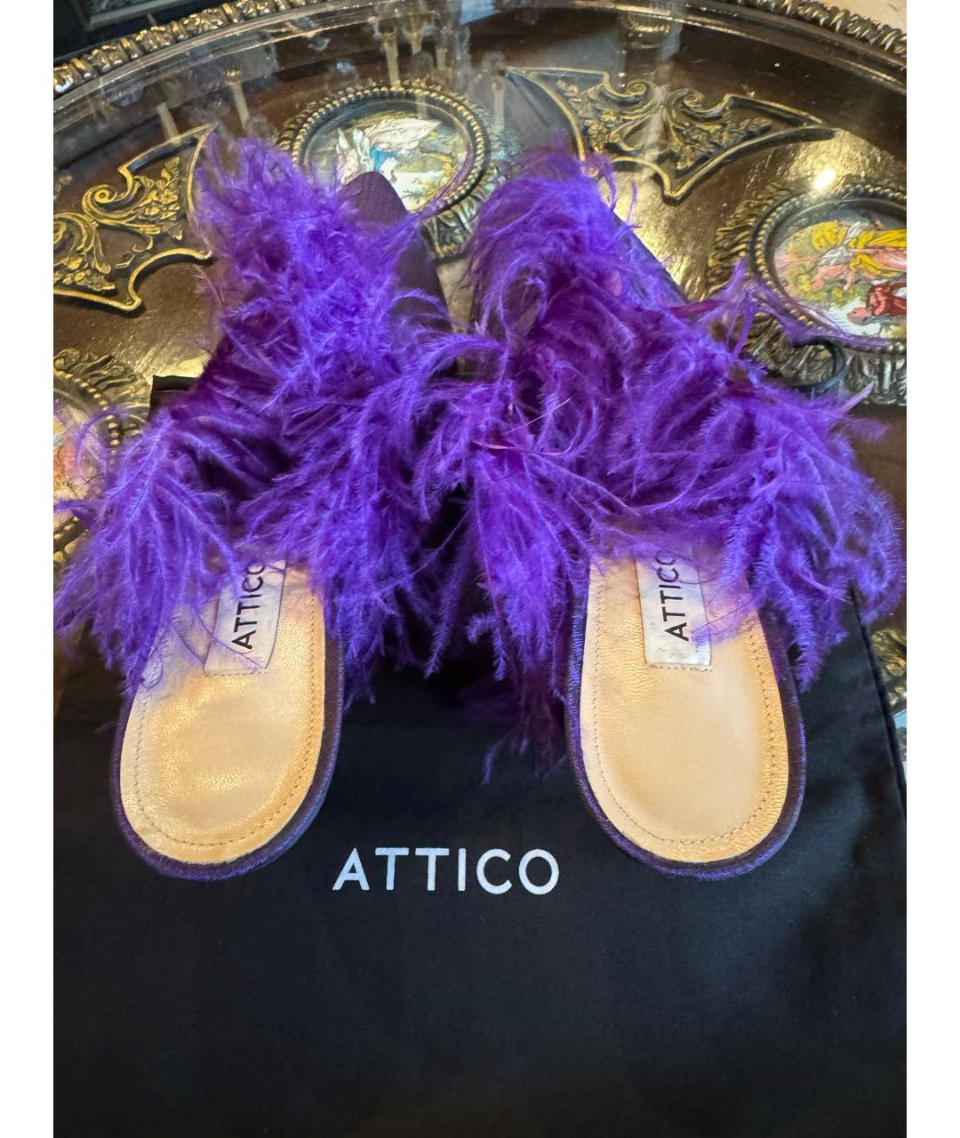 THE ATTICO Фиолетовые кожаные мюли, фото 4