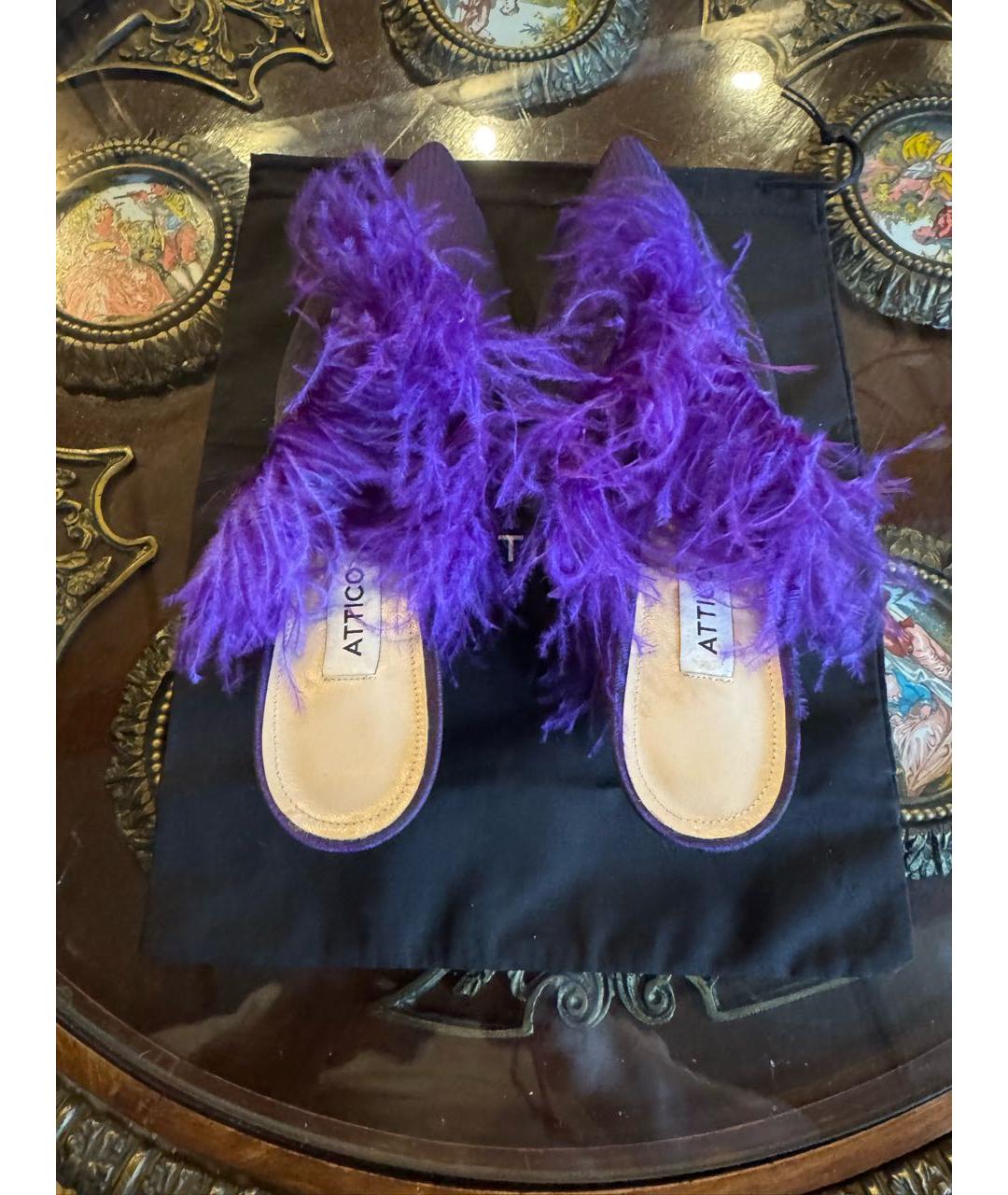 THE ATTICO Фиолетовые кожаные мюли, фото 3