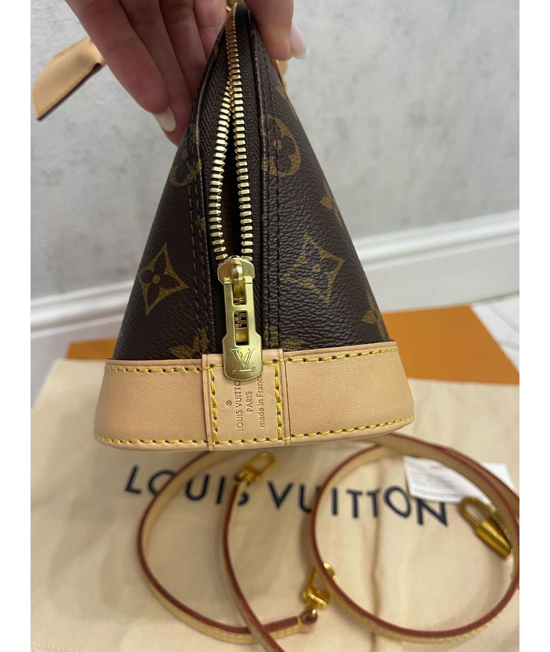 LOUIS VUITTON Коричневая кожаная сумка с короткими ручками, фото 4