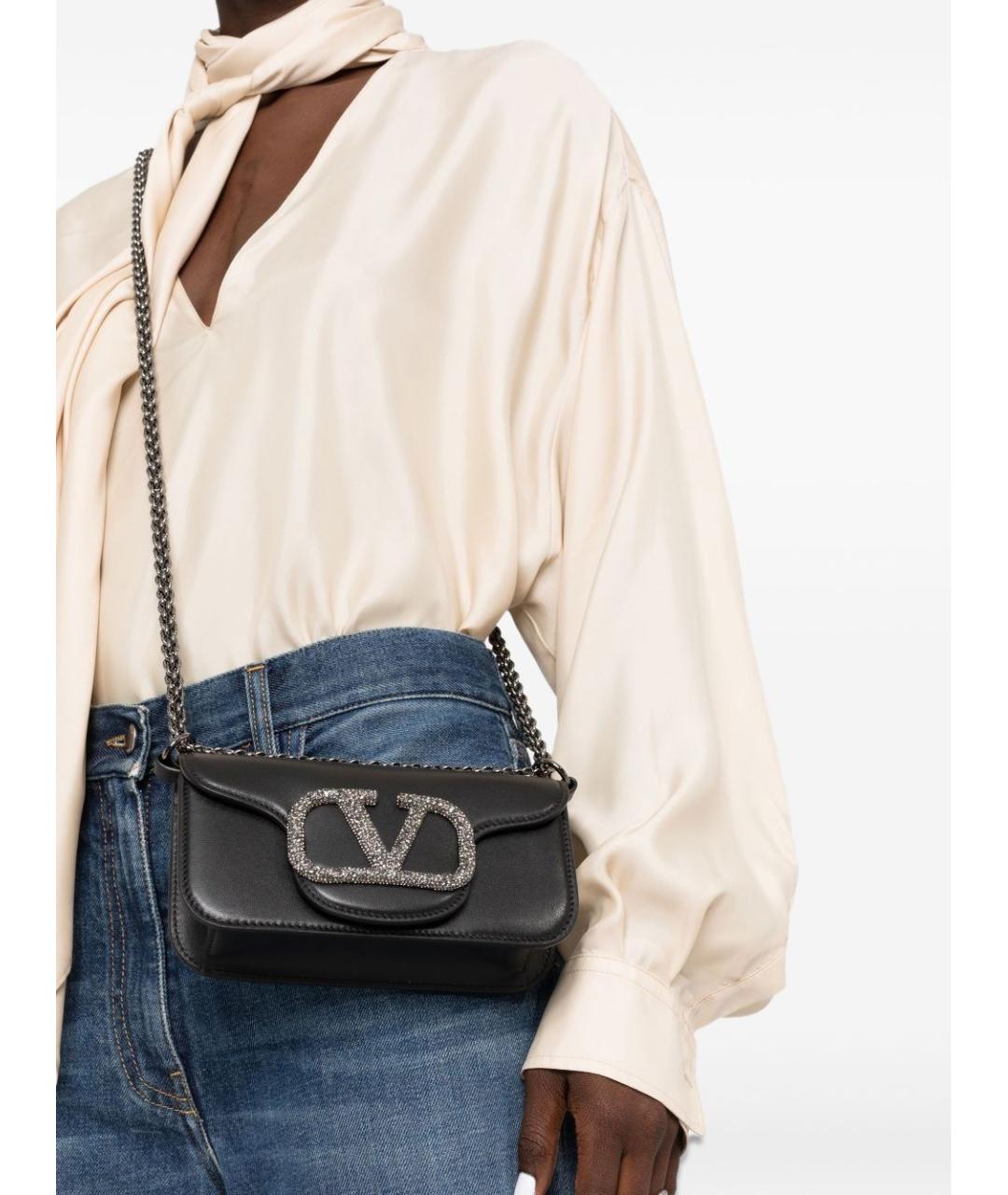 VALENTINO Черная кожаная сумка тоут, фото 7