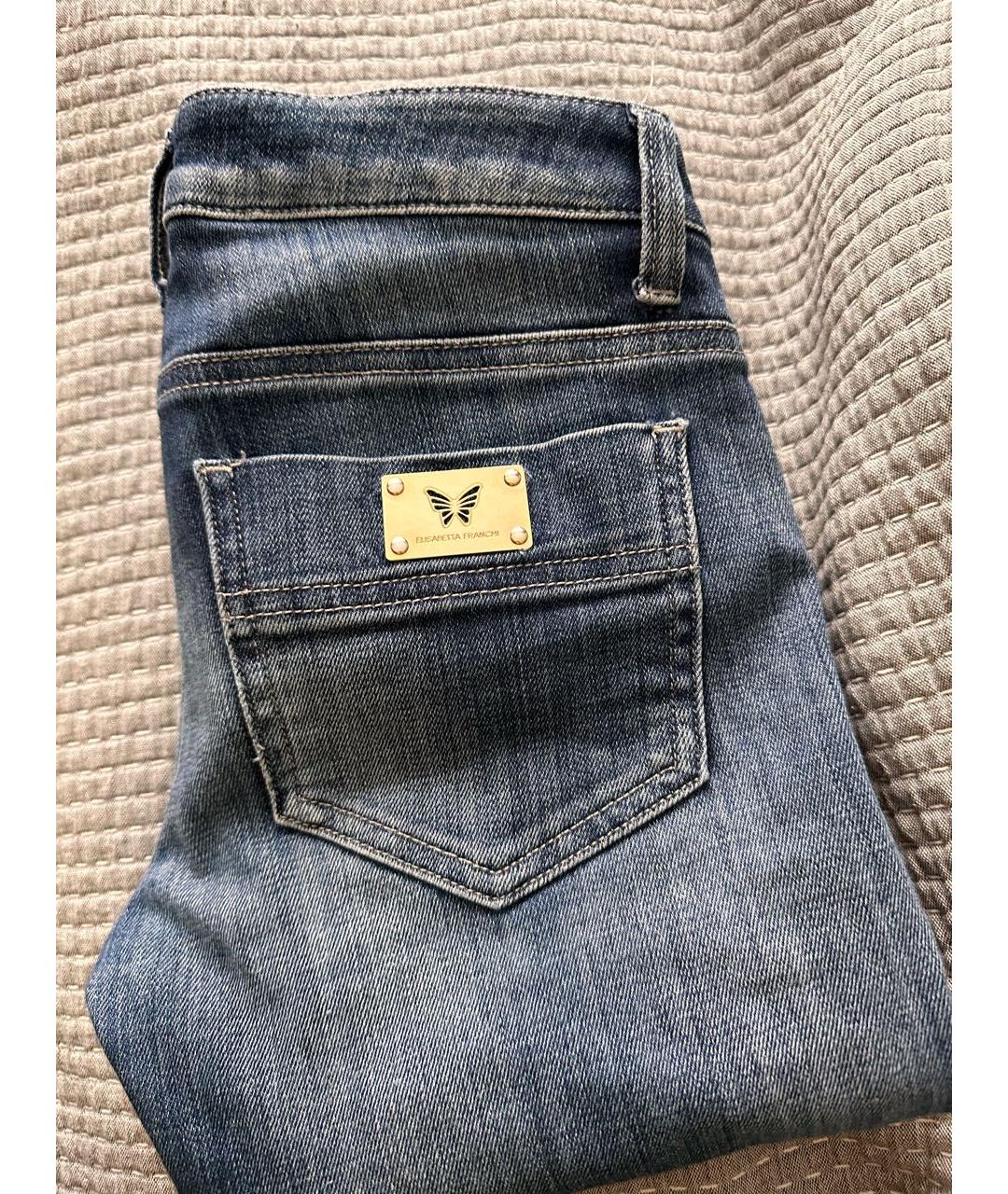 ELISABETTA FRANCHI Темно-синие хлопко-эластановые джинсы слим, фото 8