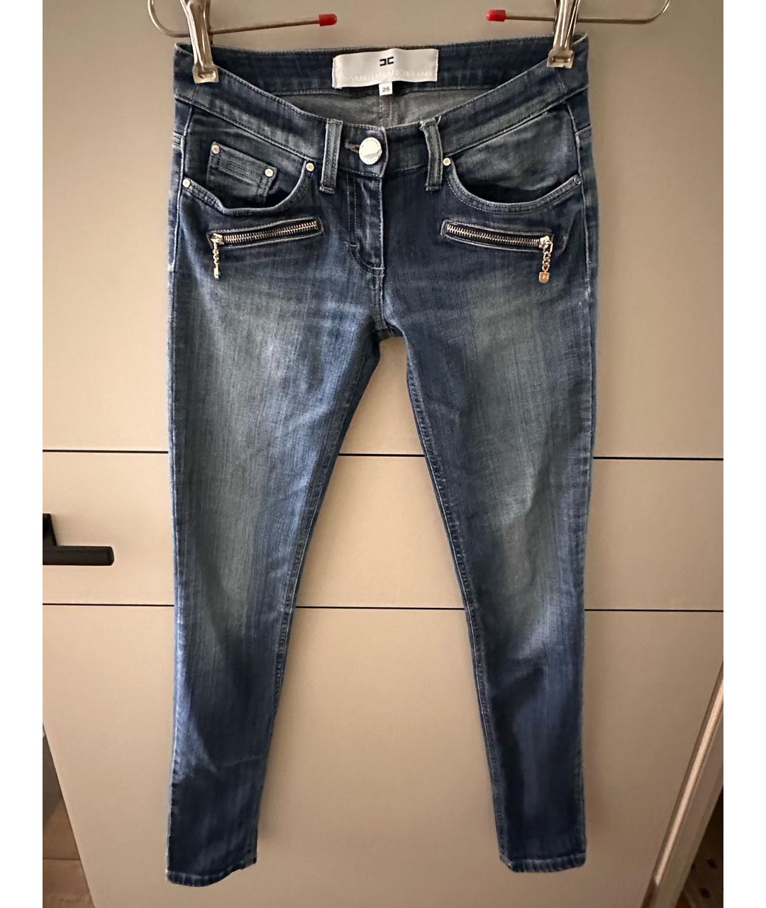 ELISABETTA FRANCHI Темно-синие хлопко-эластановые джинсы слим, фото 9