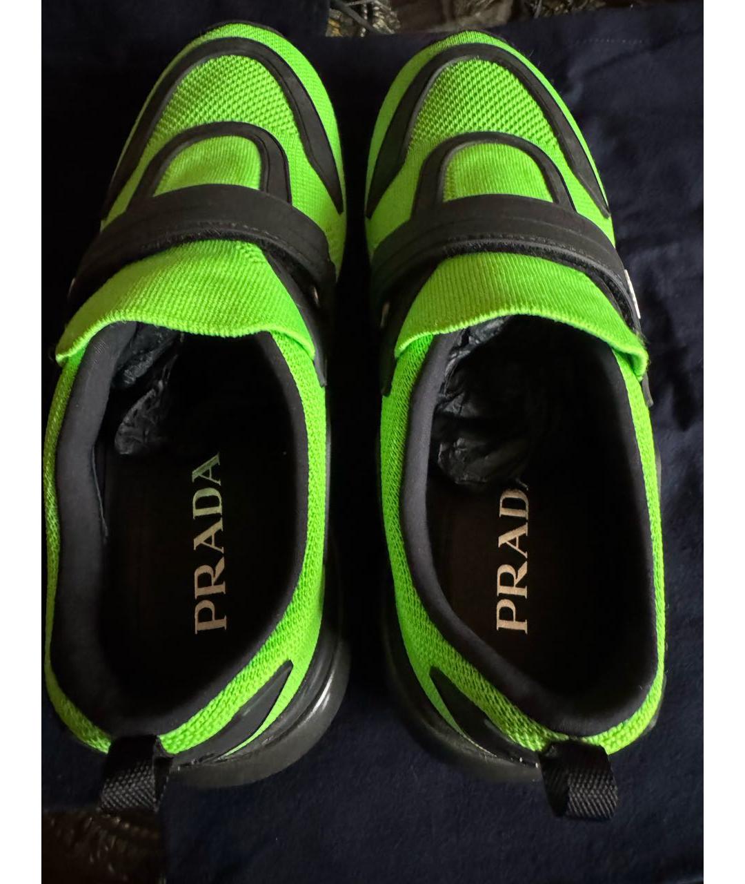 PRADA Зеленые кожаные низкие кроссовки / кеды, фото 3