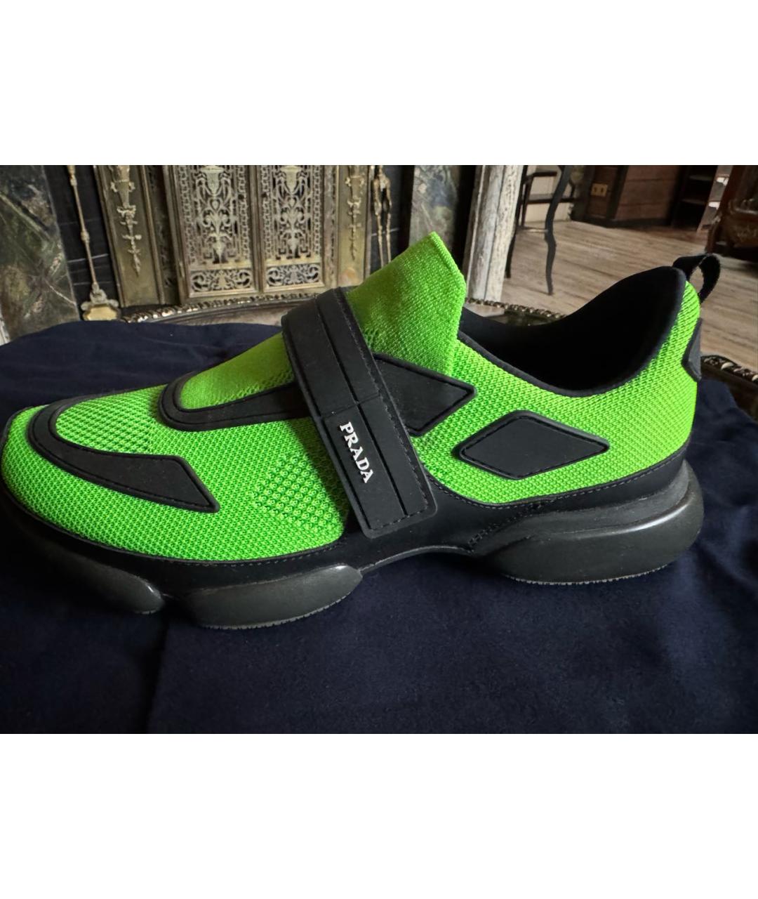 PRADA Зеленые кожаные низкие кроссовки / кеды, фото 9