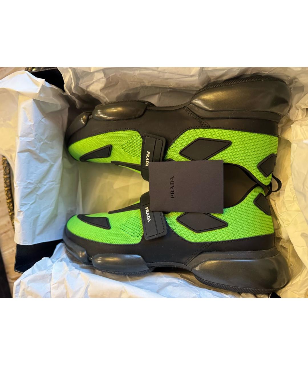 PRADA Зеленые кожаные низкие кроссовки / кеды, фото 7