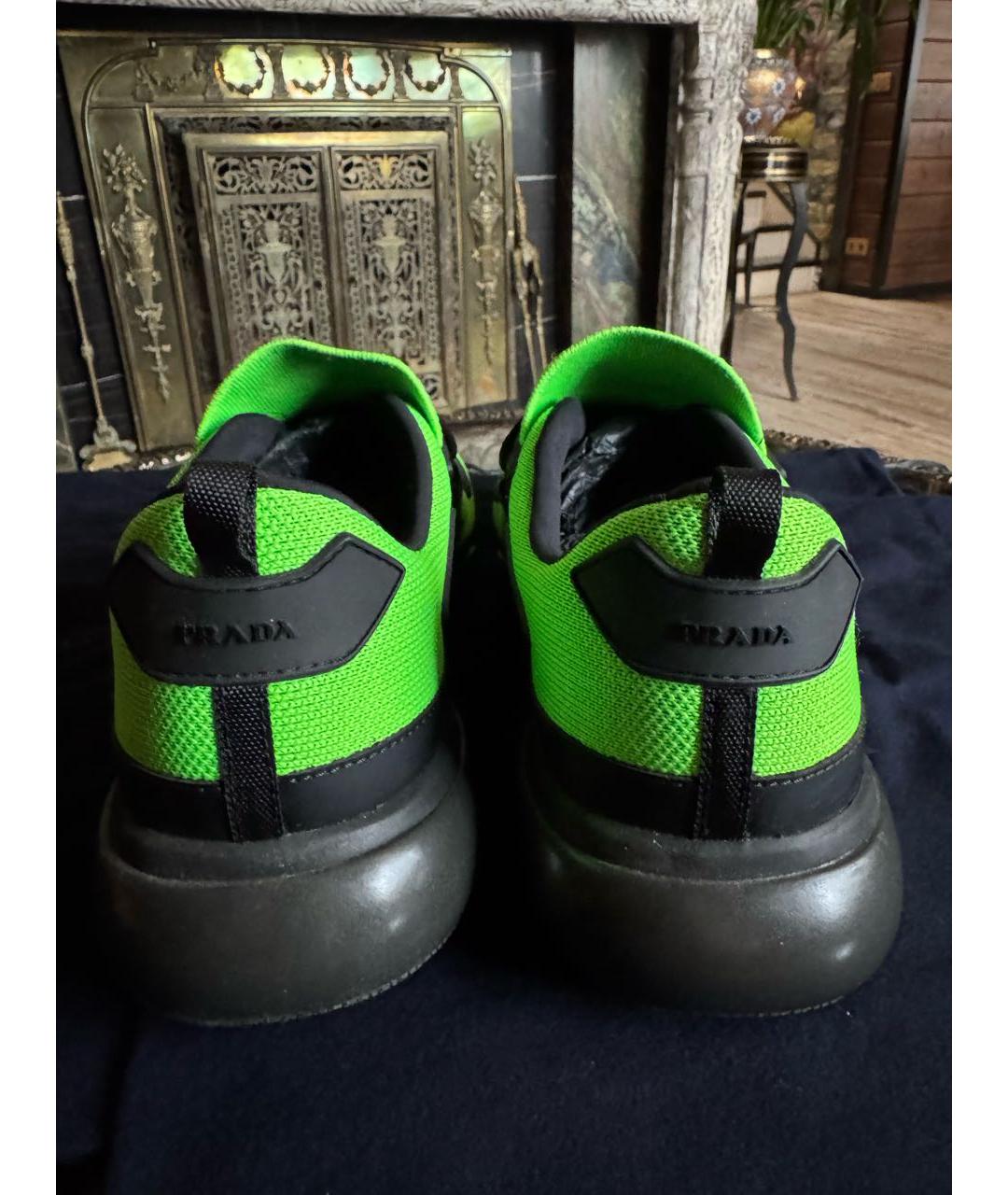 PRADA Зеленые кожаные низкие кроссовки / кеды, фото 4