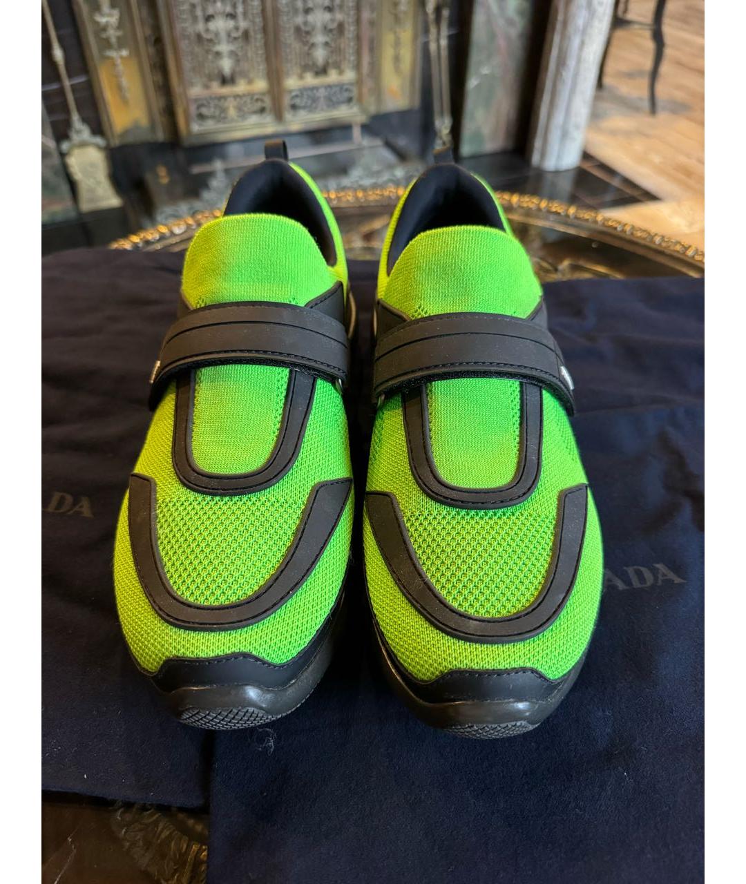 PRADA Зеленые кожаные низкие кроссовки / кеды, фото 2