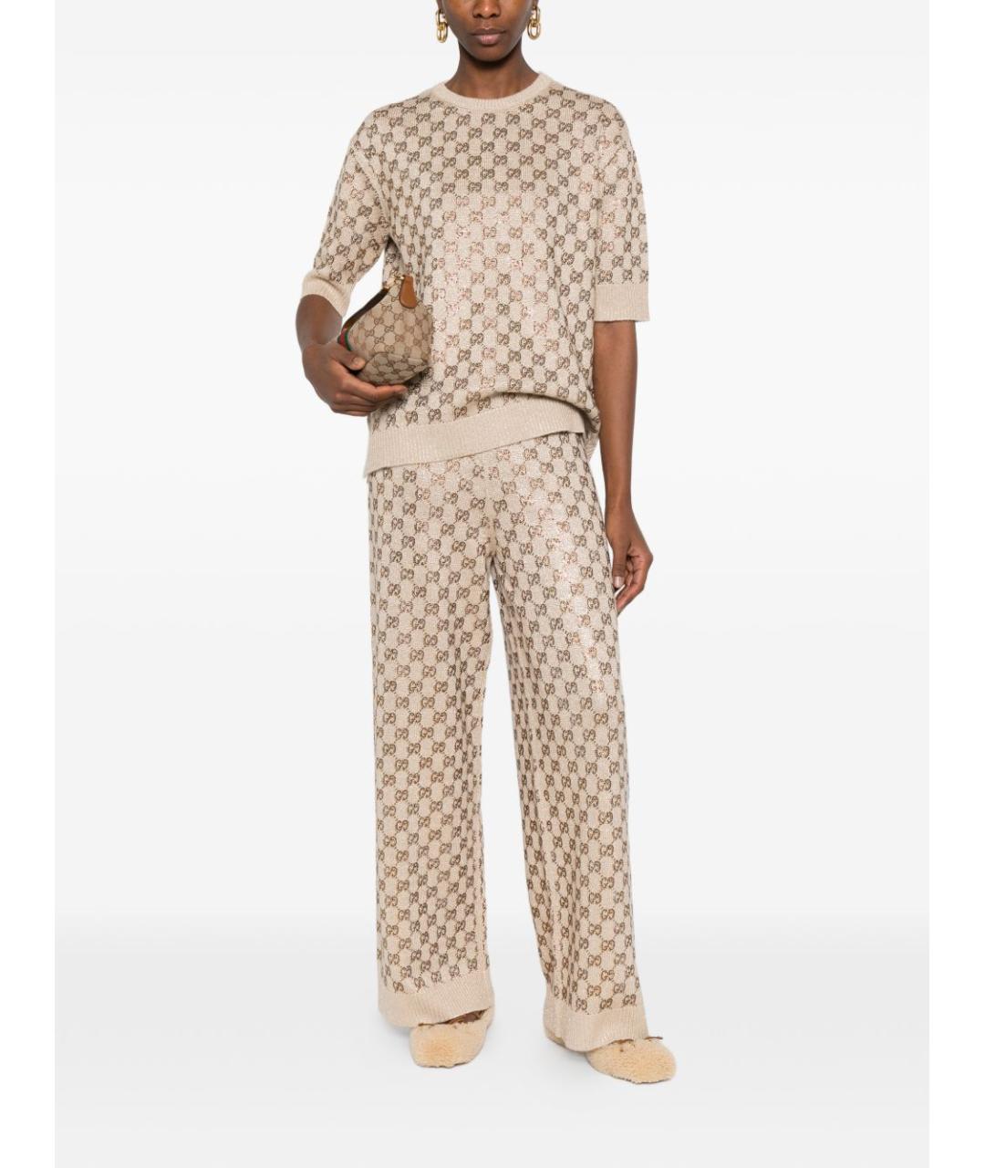 GUCCI Бежевые шерстяные брюки широкие, фото 3