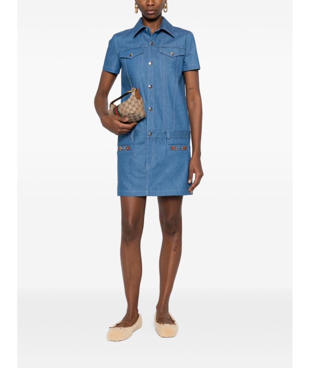 GUCCI Синее хлопковое повседневное платье, фото 4