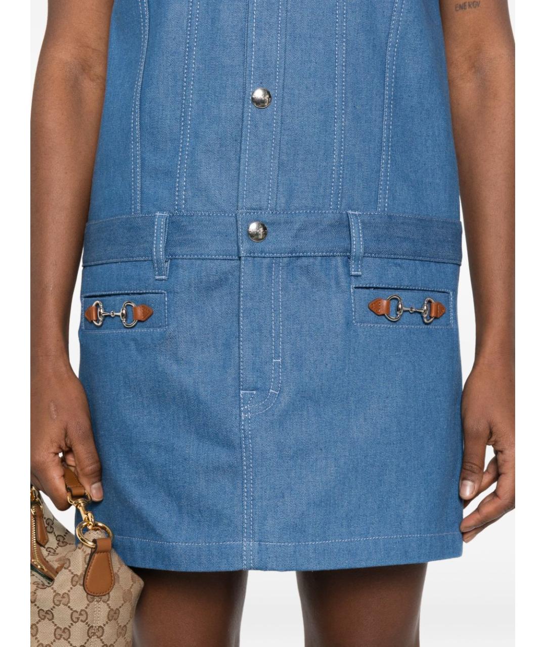 GUCCI Синее хлопковое повседневное платье, фото 3