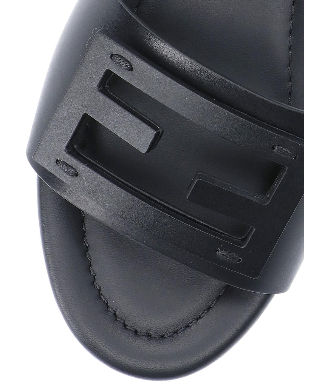 FENDI Черные кожаные шлепанцы, фото 5