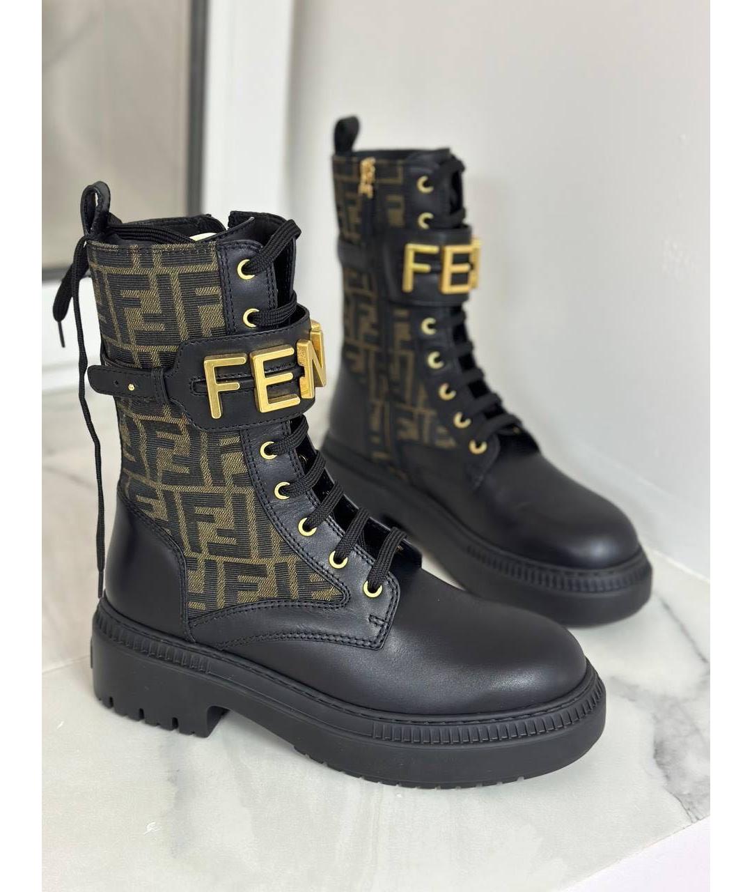 FENDI Черные кожаные ботинки, фото 2