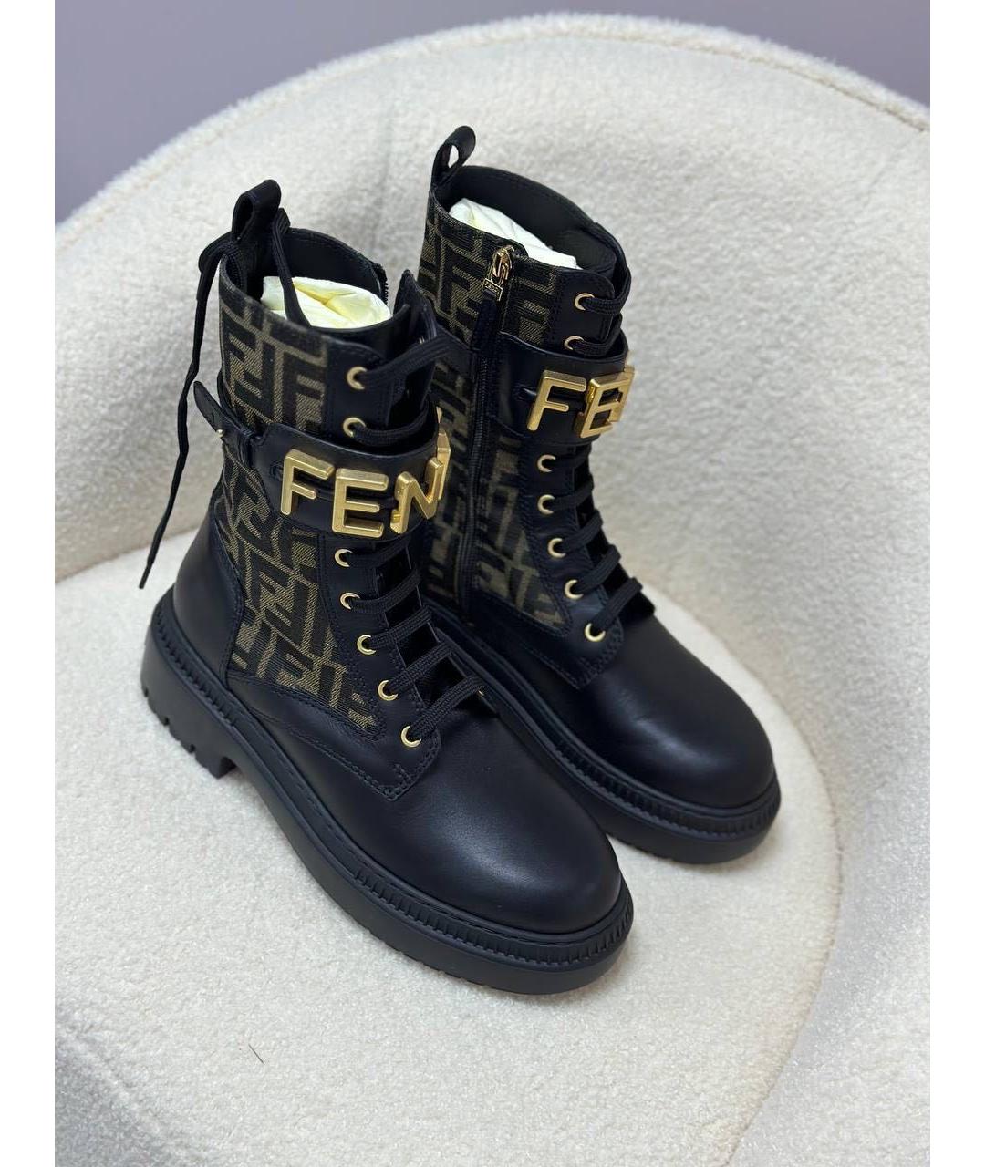 FENDI Черные кожаные ботинки, фото 3