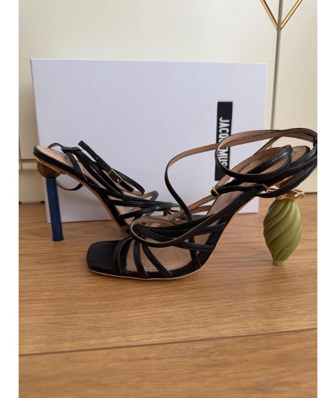 JACQUEMUS Черные кожаные босоножки, фото 4