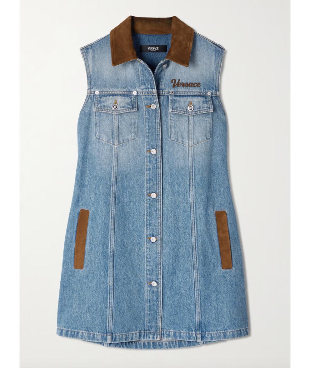 VERSACE Голубое хлопковое повседневное платье, фото 6