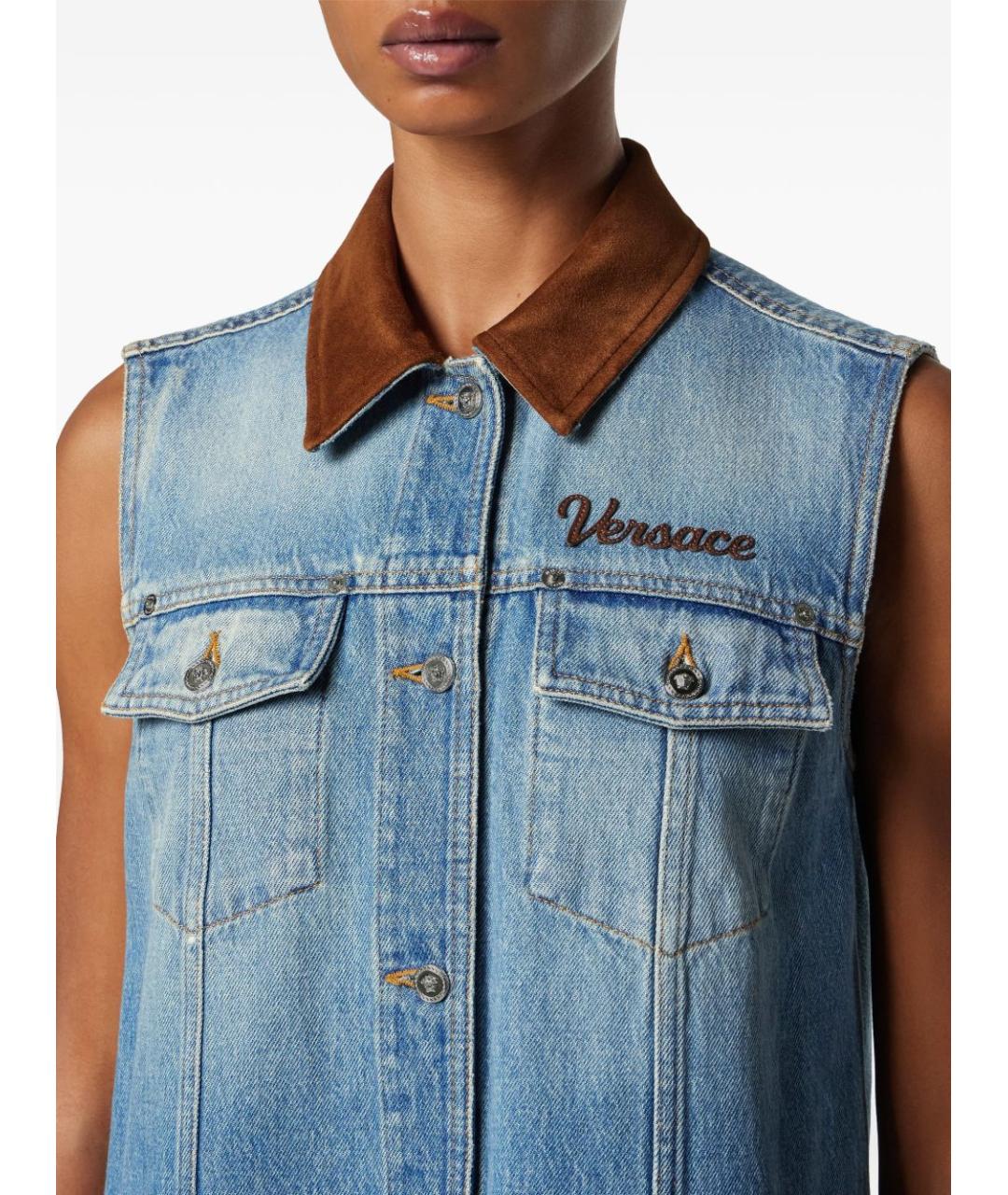 VERSACE Голубое хлопковое повседневное платье, фото 5