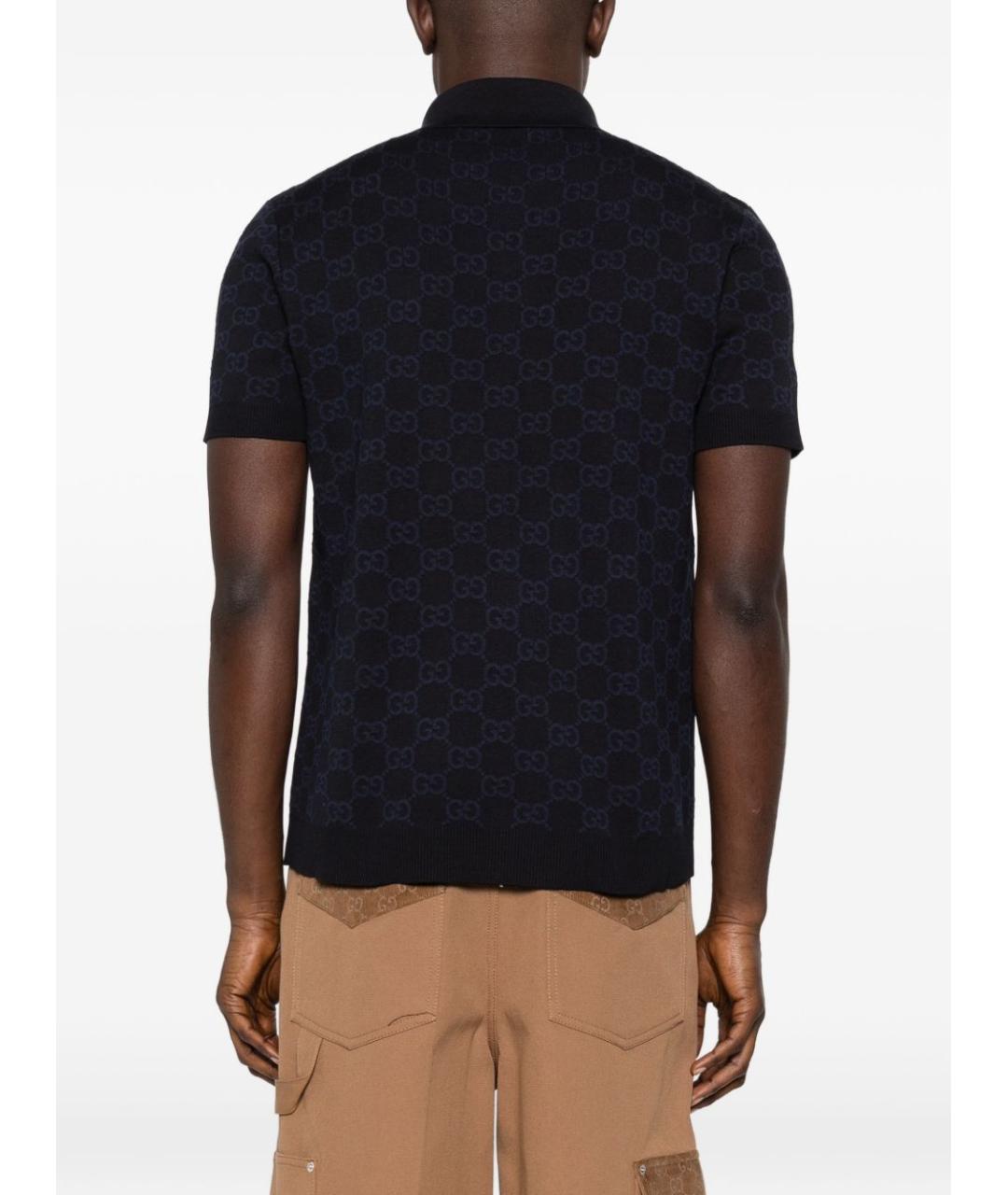 GUCCI Темно-синее хлопковое поло с коротким рукавом, фото 2