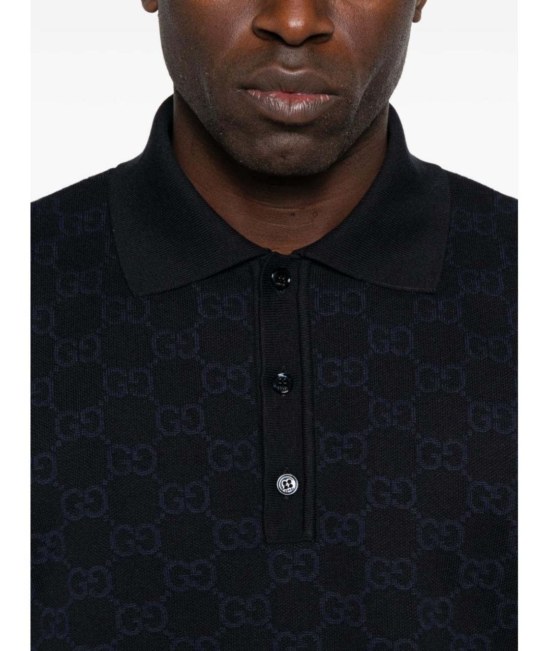 GUCCI Темно-синее хлопковое поло с коротким рукавом, фото 4
