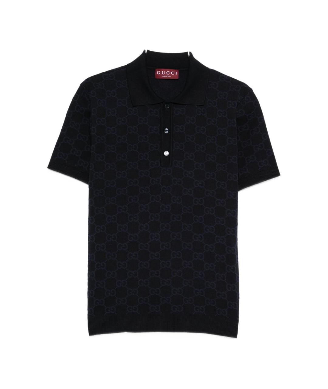 GUCCI Темно-синее хлопковое поло с коротким рукавом, фото 1