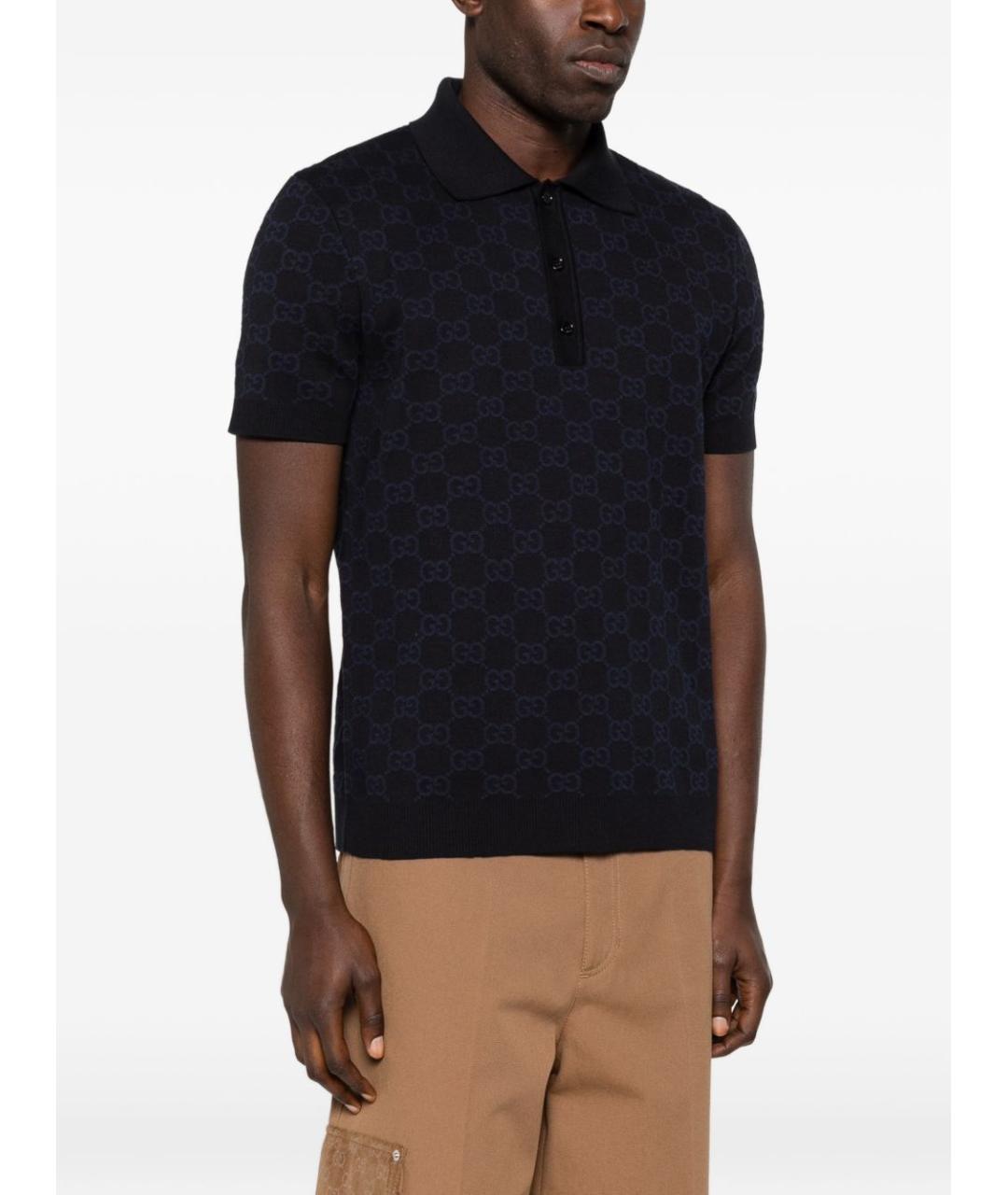 GUCCI Темно-синее хлопковое поло с коротким рукавом, фото 3