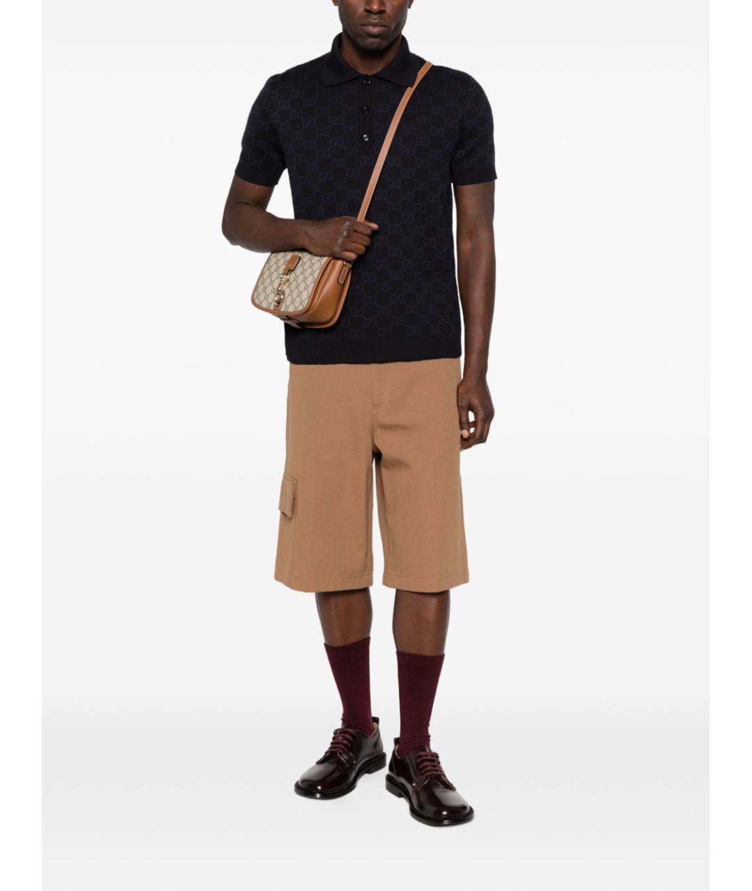 GUCCI Темно-синее хлопковое поло с коротким рукавом, фото 5