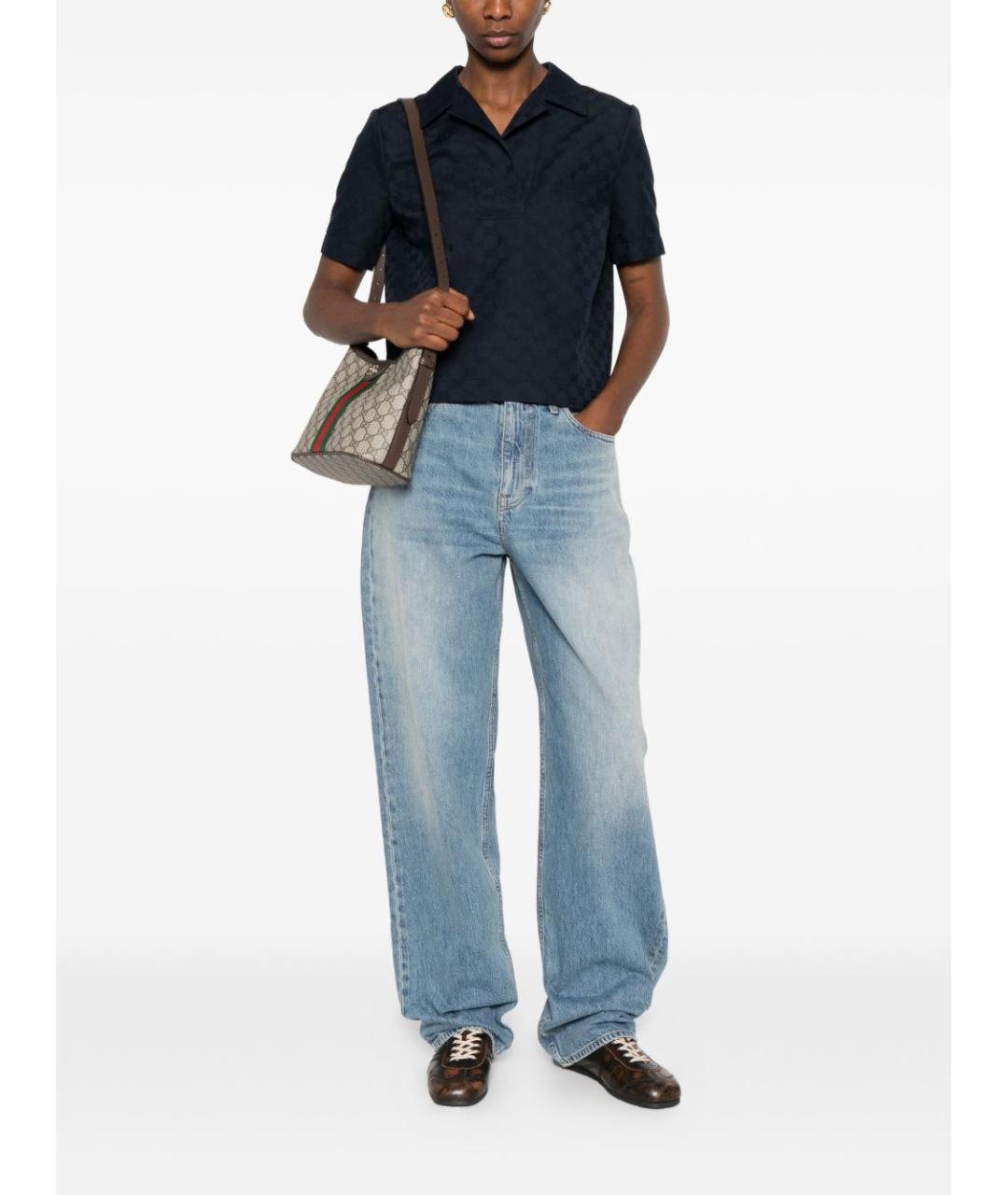 GUCCI Голубые хлопковые прямые джинсы, фото 4