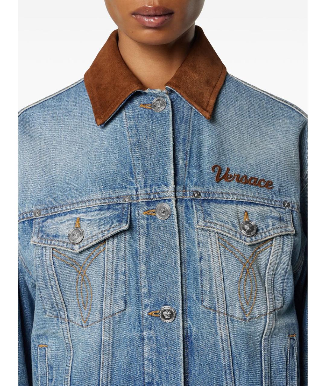 VERSACE Голубая хлопковая куртка, фото 2