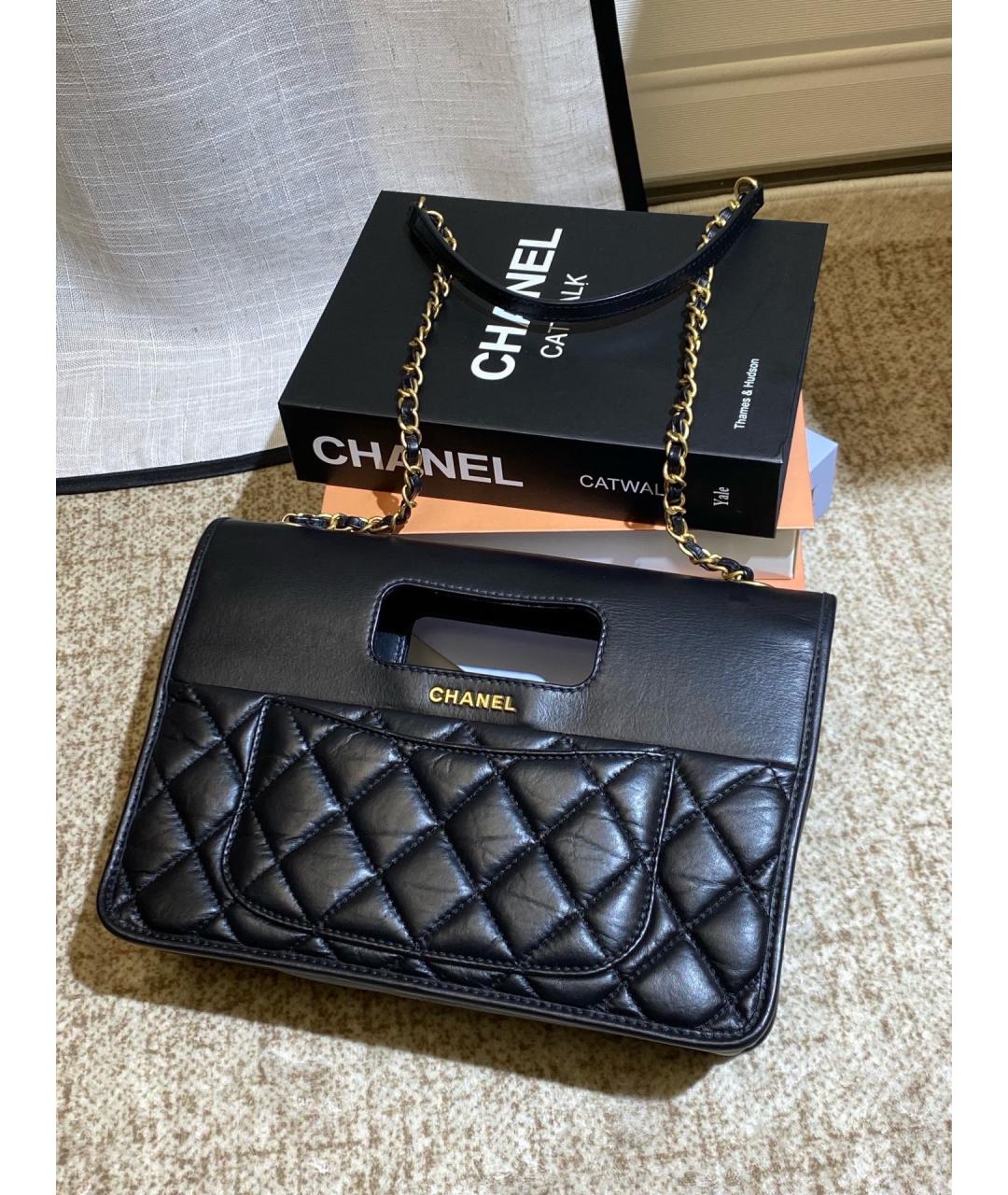 CHANEL Черная кожаная сумка с короткими ручками, фото 3