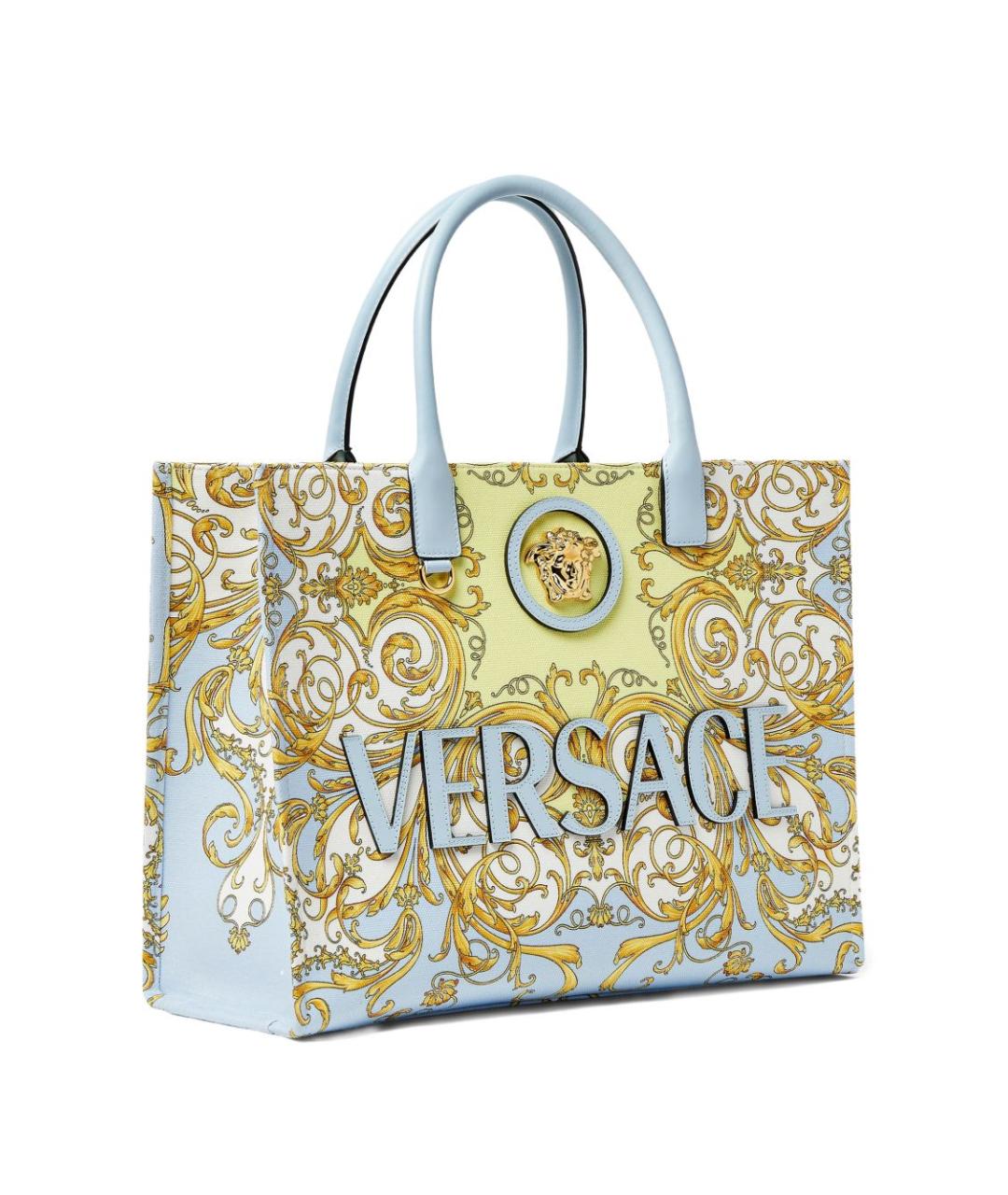 VERSACE Голубая кожаная сумка тоут, фото 2