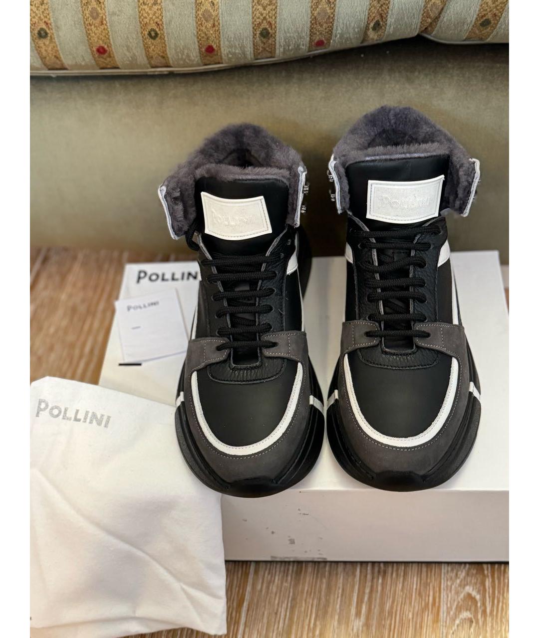 POLLINI Серые кожаные высокие кроссовки / кеды, фото 4