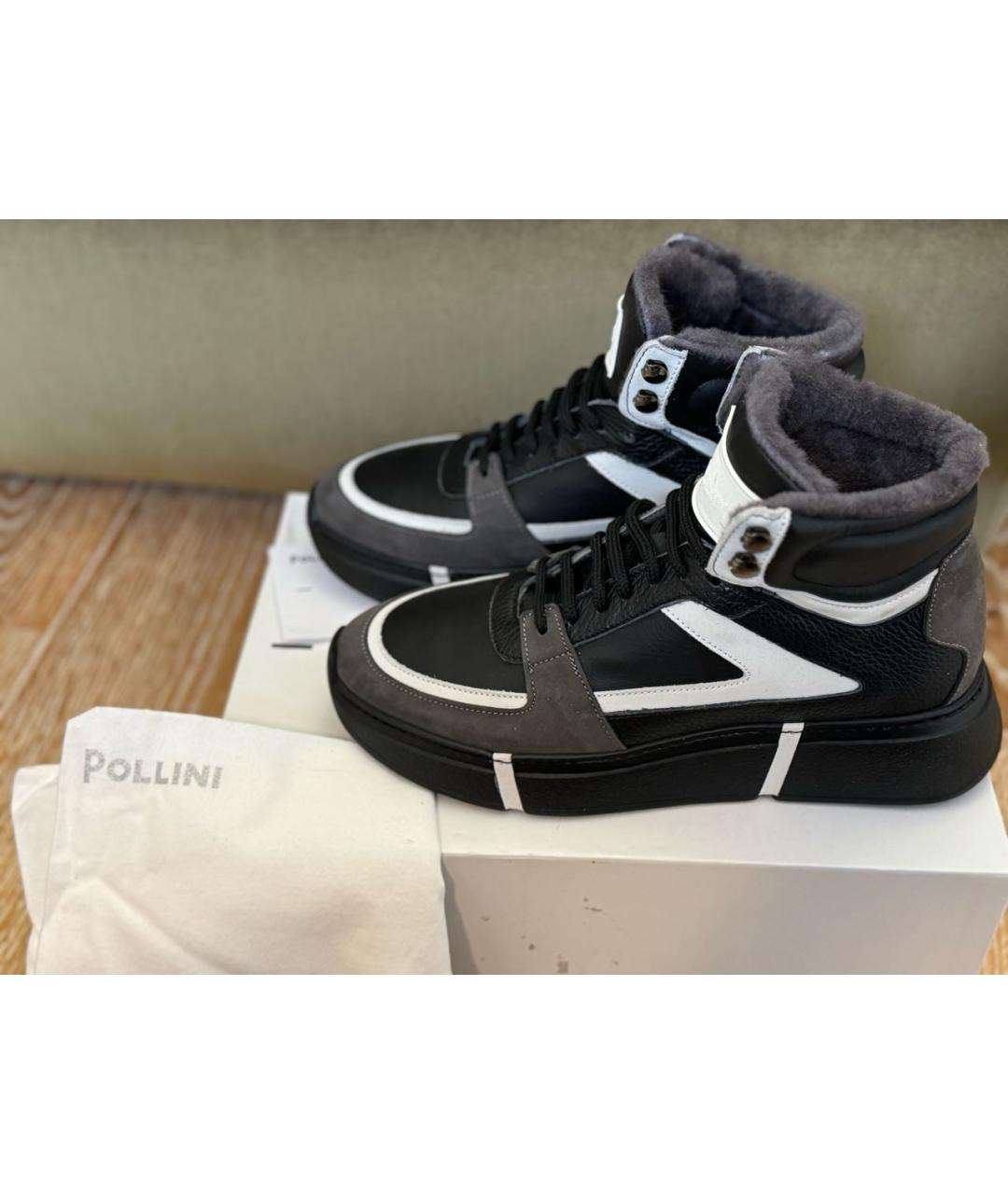 POLLINI Серые кожаные высокие кроссовки / кеды, фото 3