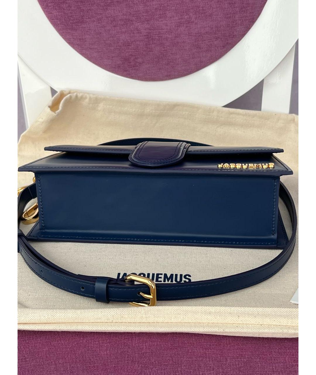 JACQUEMUS Темно-синяя кожаная сумка с короткими ручками, фото 5