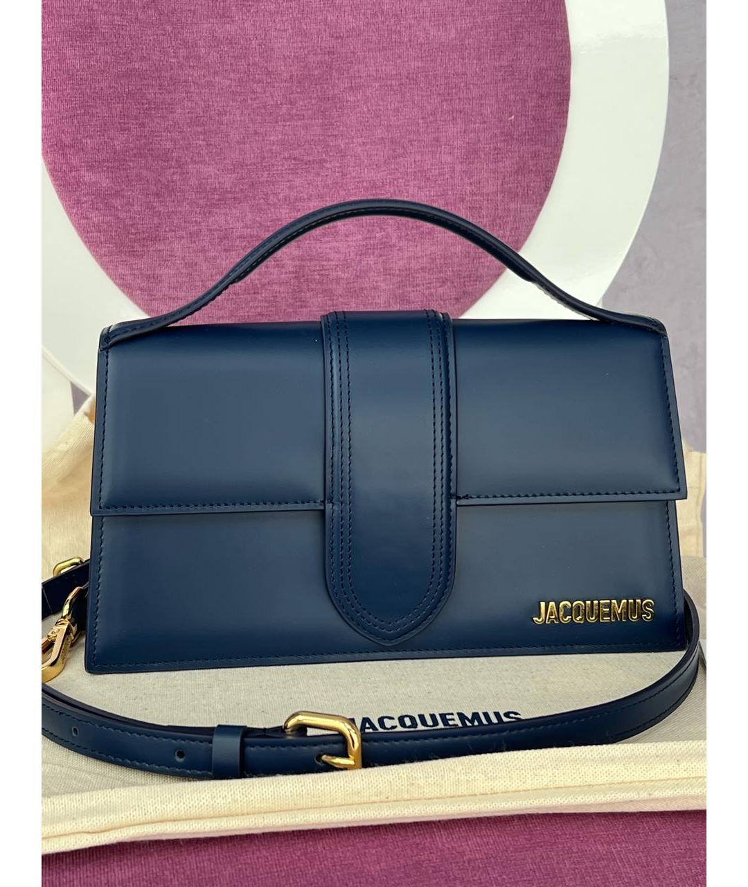 JACQUEMUS Темно-синяя кожаная сумка с короткими ручками, фото 2