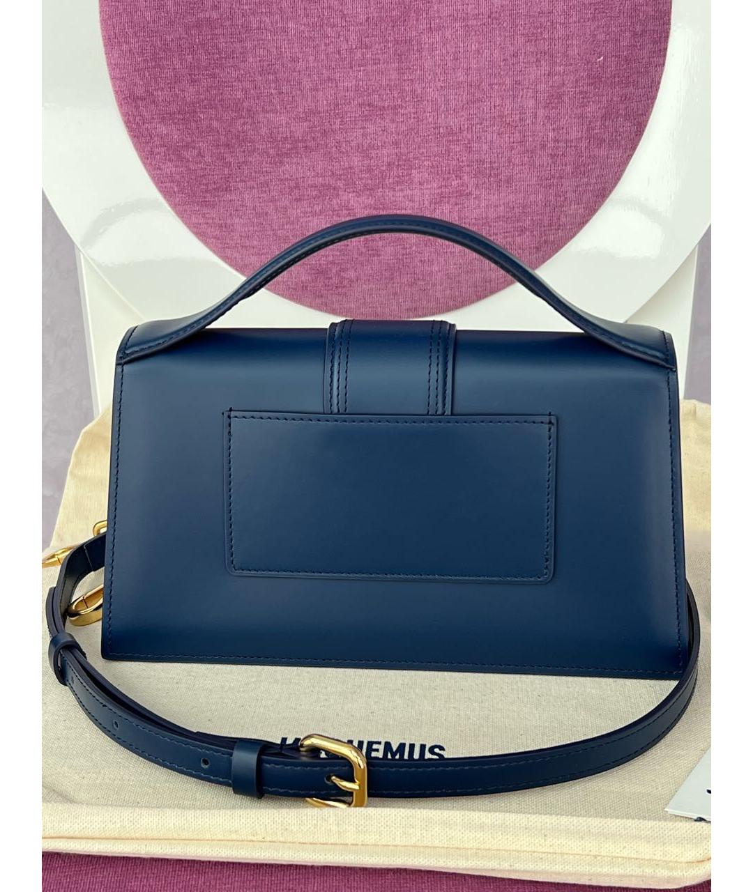 JACQUEMUS Темно-синяя кожаная сумка с короткими ручками, фото 3