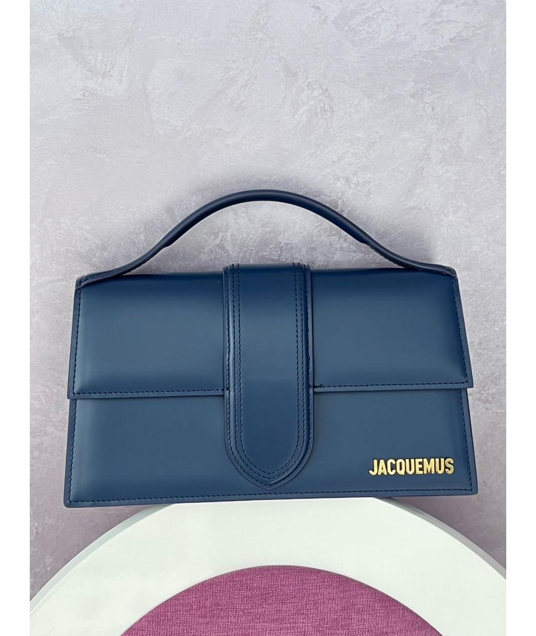 JACQUEMUS Темно-синяя кожаная сумка с короткими ручками, фото 7