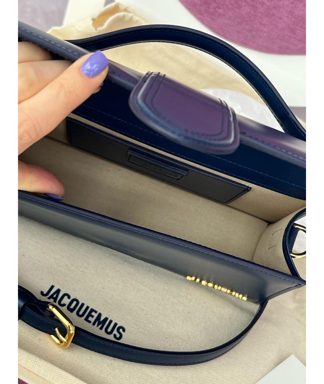 JACQUEMUS Темно-синяя кожаная сумка с короткими ручками, фото 4