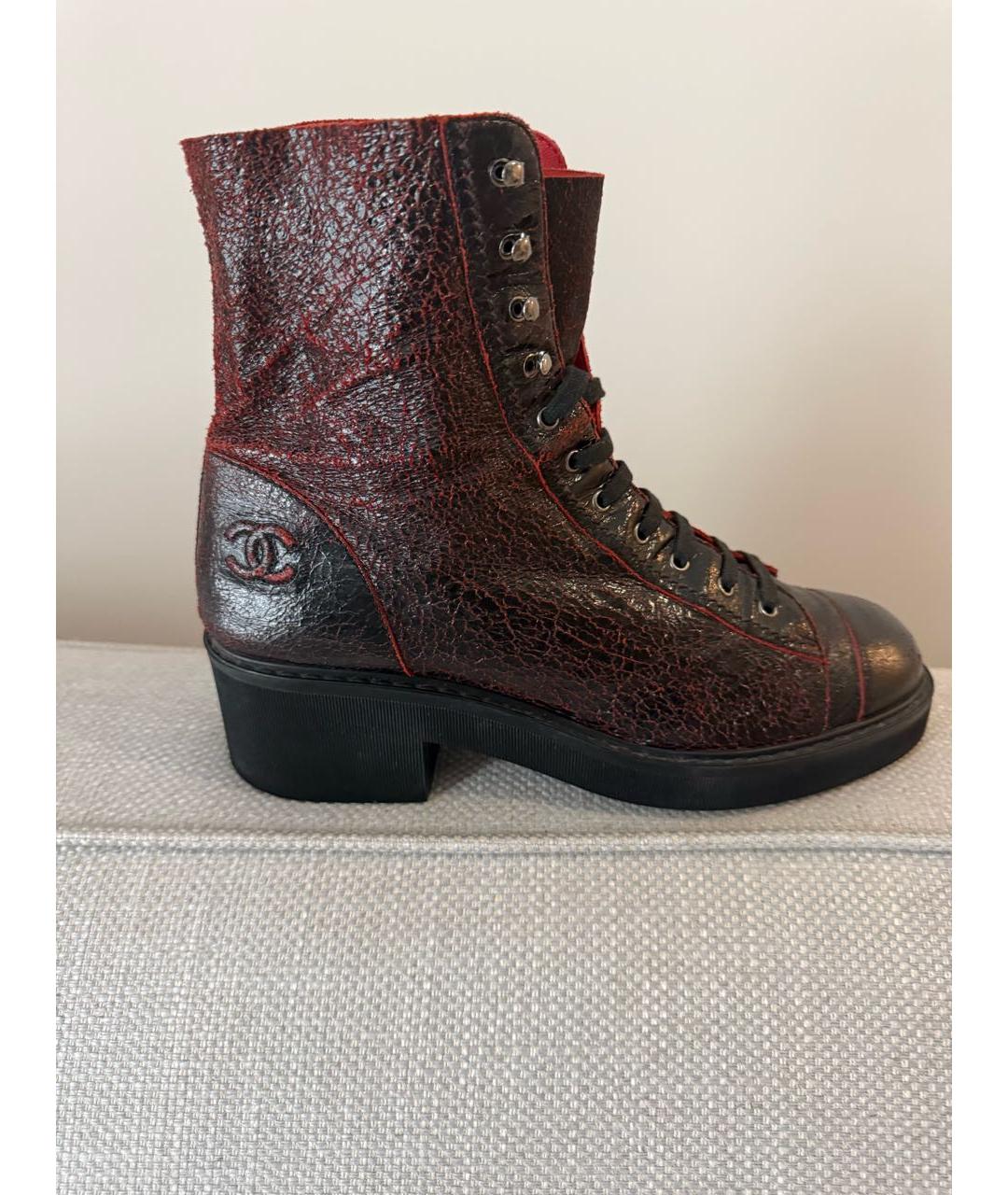 CHANEL Бордовые кожаные ботильоны, фото 9