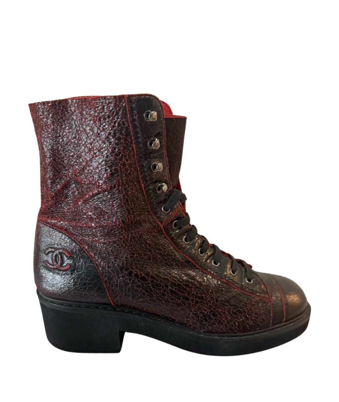 CHANEL Бордовые кожаные ботильоны, фото 1