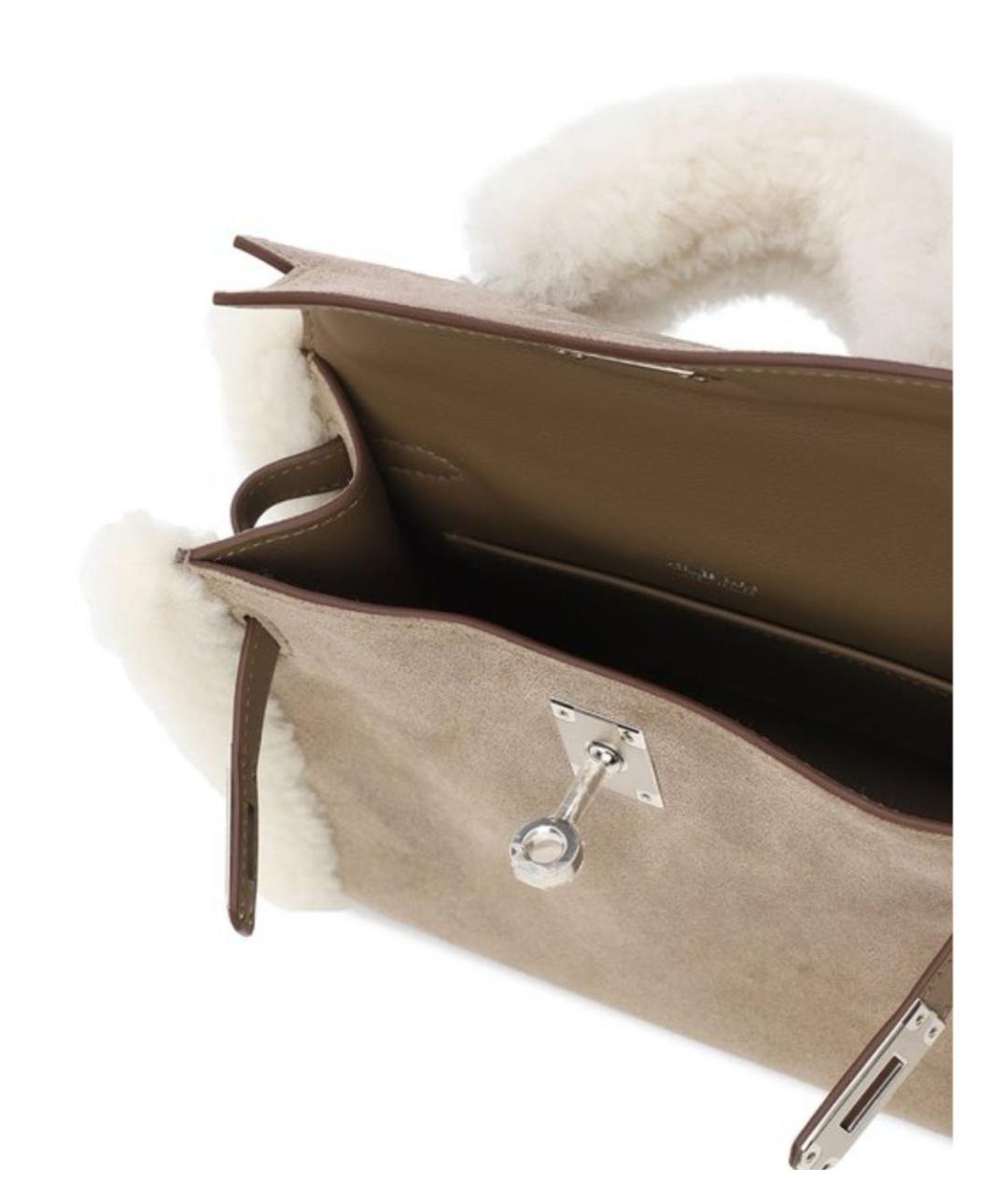 HERMES Серая замшевая сумка с короткими ручками, фото 4