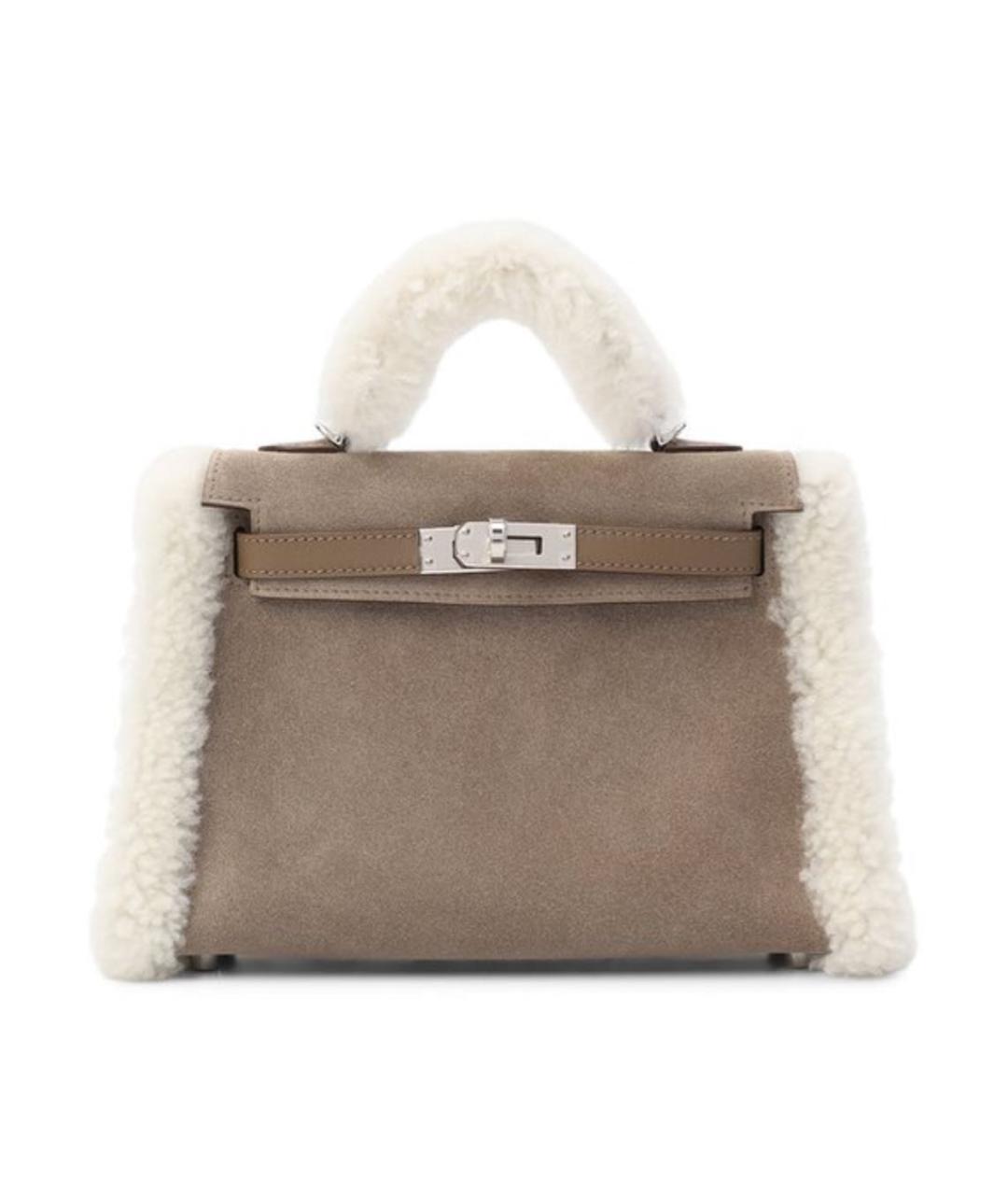 HERMES Серая замшевая сумка с короткими ручками, фото 1