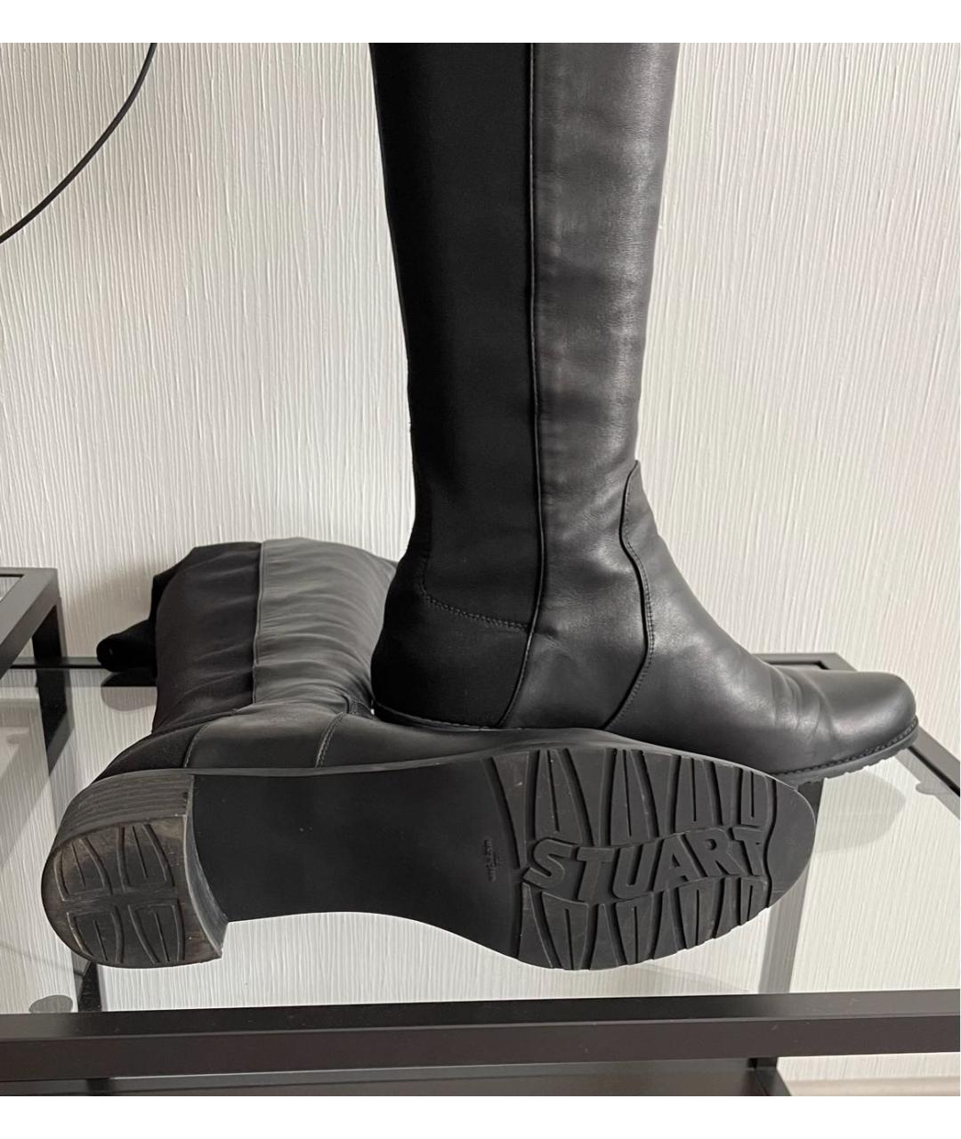 STUART WEITZMAN Черные кожаные ботфорты, фото 4