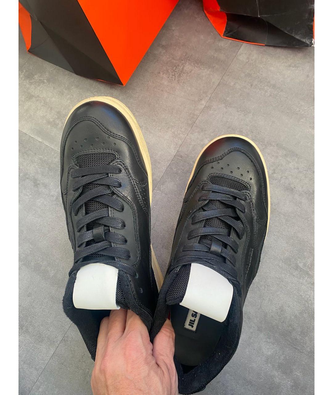 JIL SANDER Черные кожаные кеды, фото 2