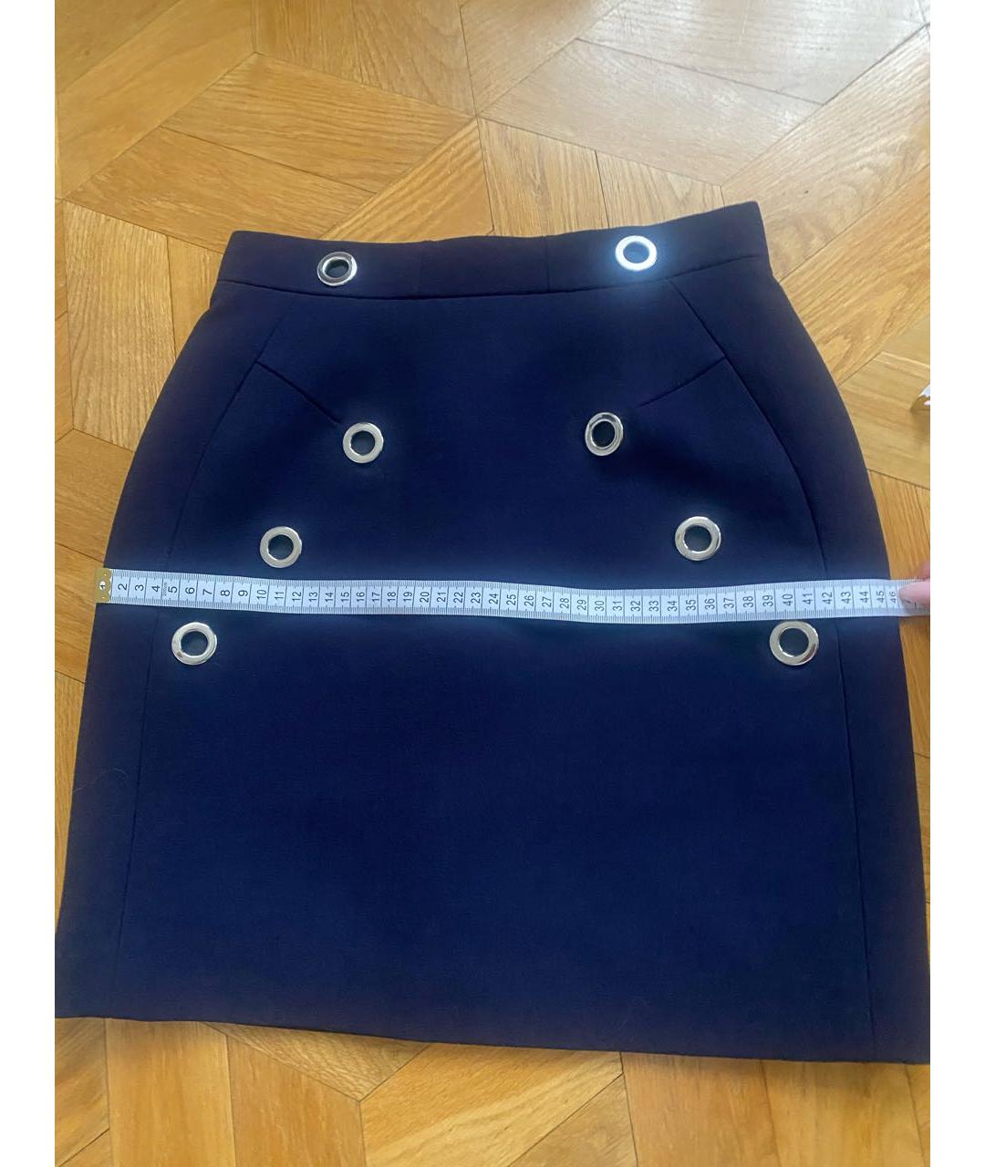 MUGLER Темно-синяя шерстяная юбка мини, фото 7