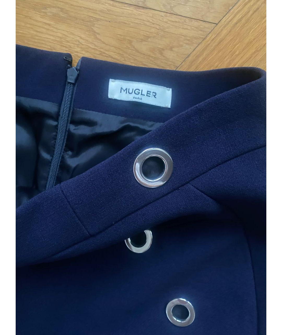 MUGLER Темно-синяя шерстяная юбка мини, фото 4